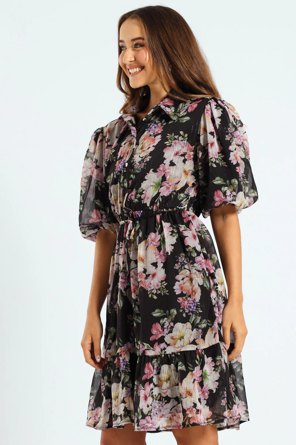 Puff Sleeve Waisted Tea Dress - Image 3