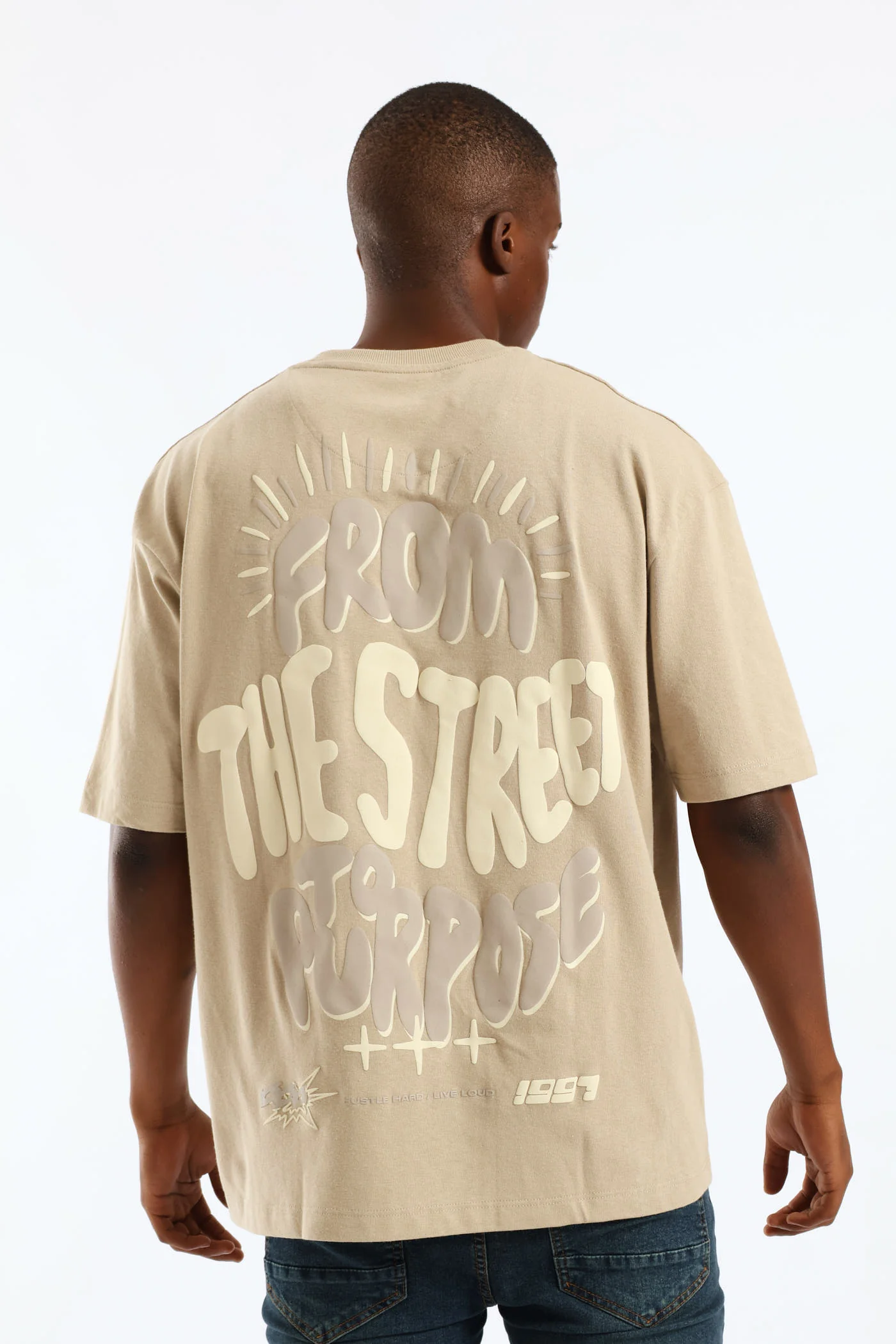 Puff Slogan Oversized Tee - Stone - Image 2