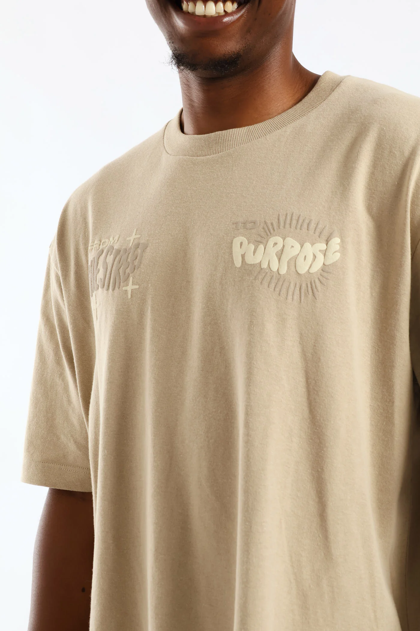 Puff Slogan Oversized Tee - Stone - Image 6