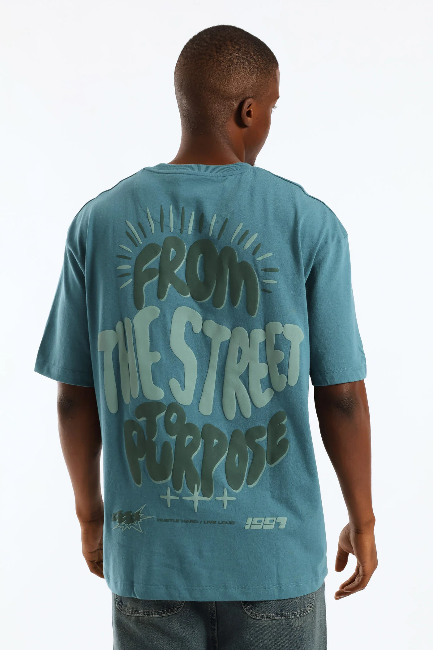Puff Slogan Oversized Tee - Teal - Image 2