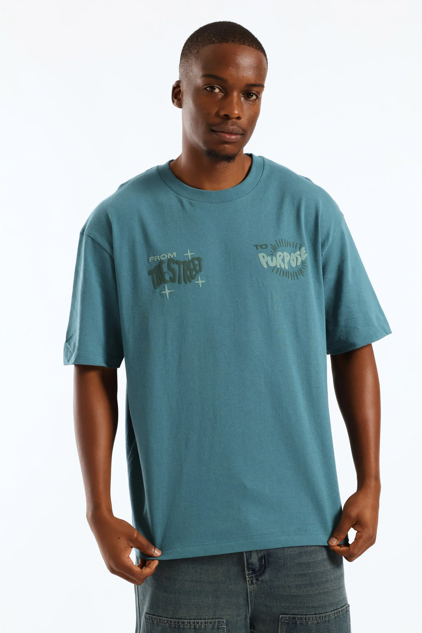 Puff Slogan Oversized Tee - Teal - Image 3