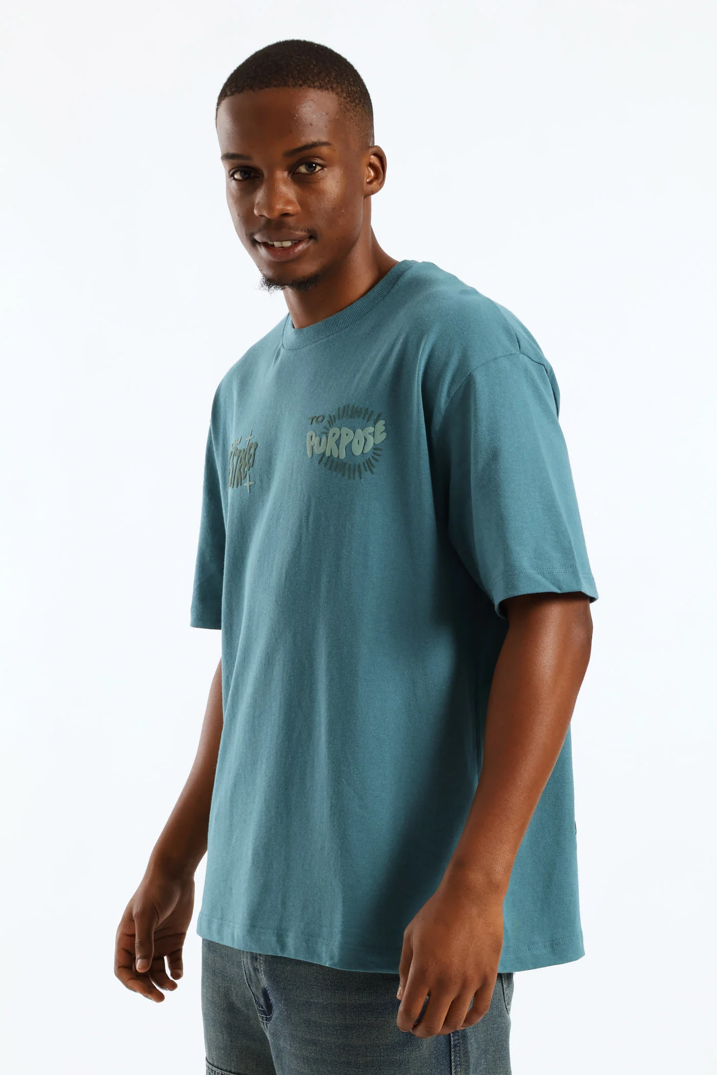 Puff Slogan Oversized Tee - Teal - Image 4