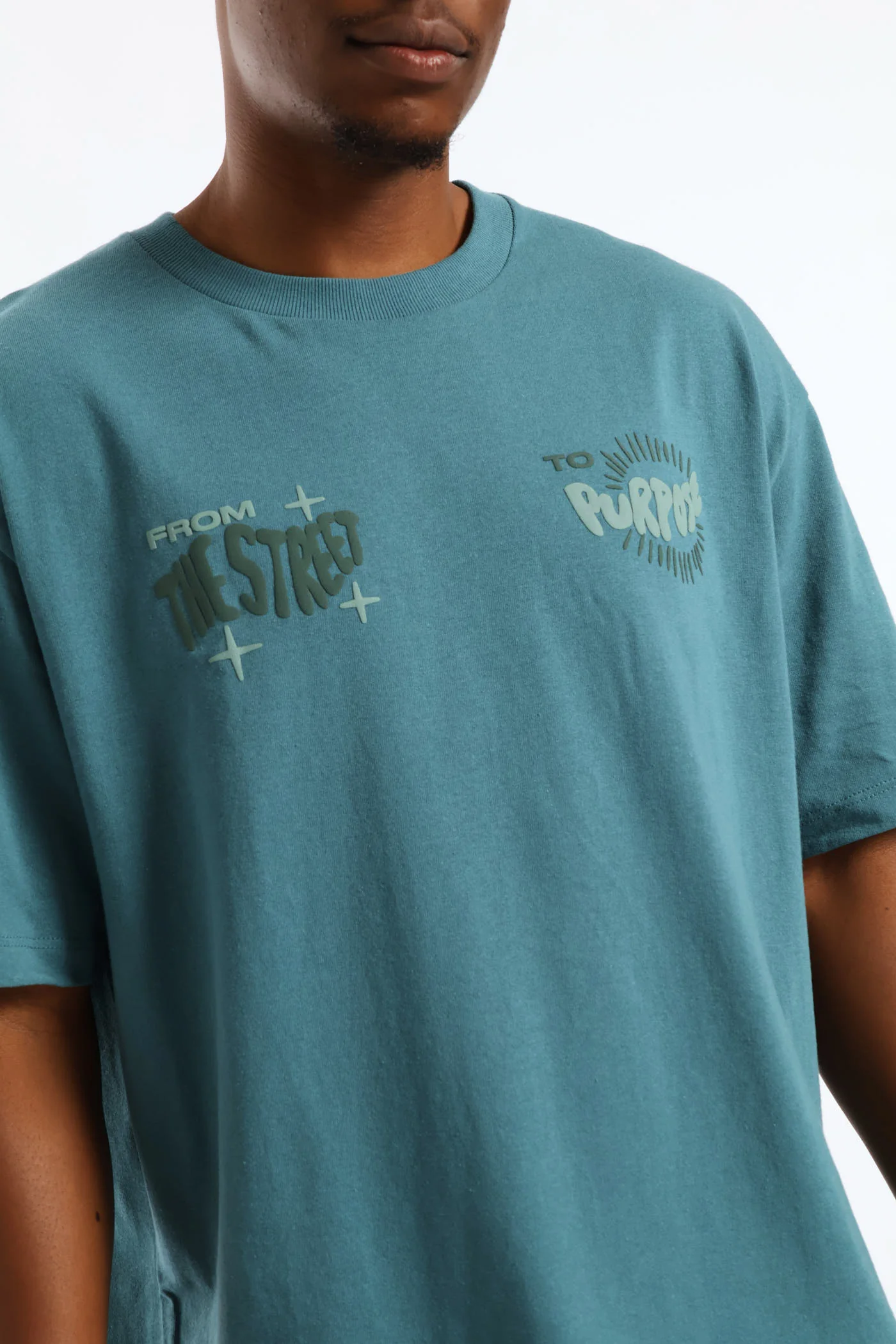Puff Slogan Oversized Tee - Teal - Image 5