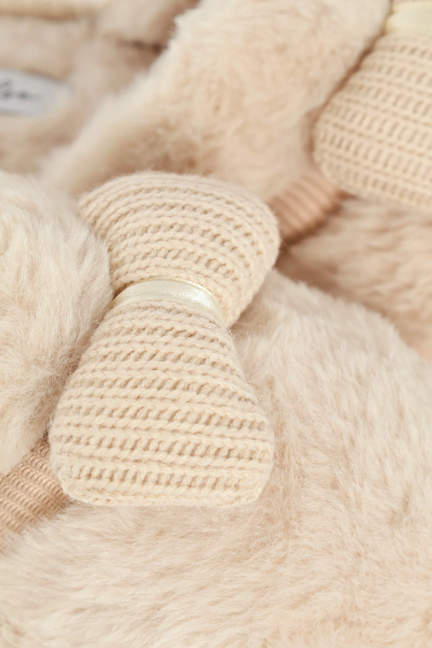 Puffed Knitted Bow Detail Closed Toe Slipper - Natural - Image 2