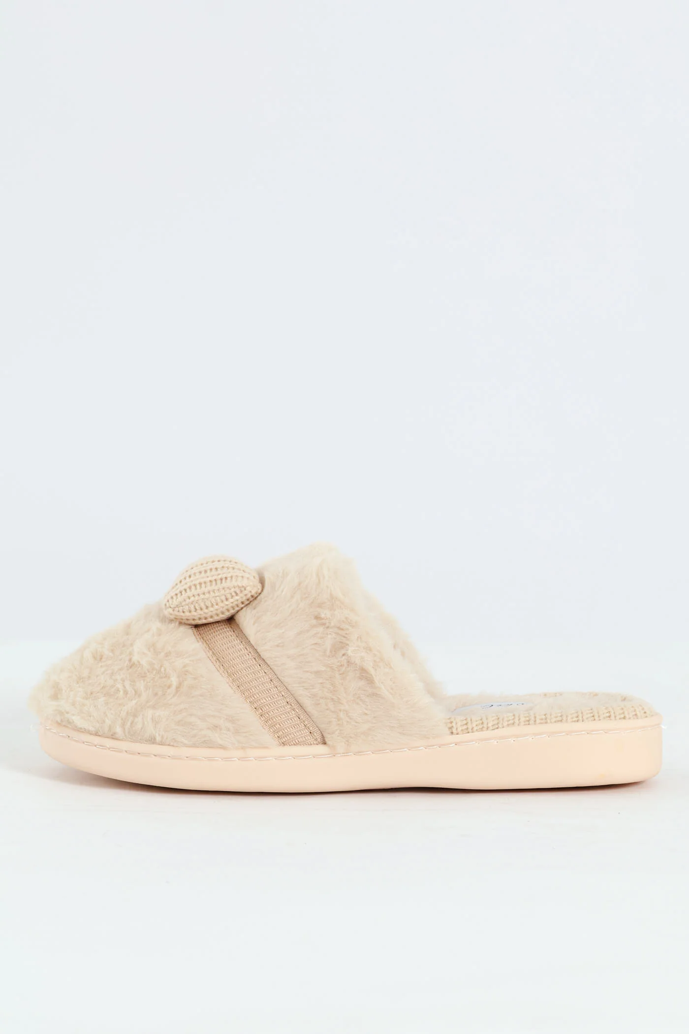 Puffed Knitted Bow Detail Closed Toe Slipper - Natural - Image 4