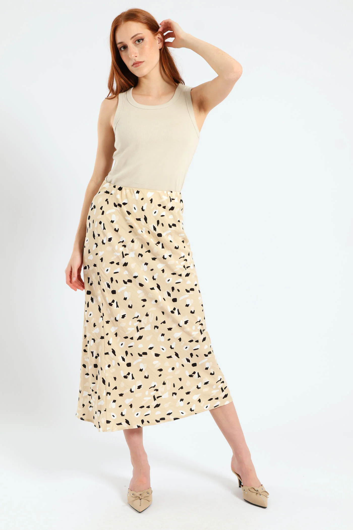 Pull On Bias Cut Midi Skirt - Stone - Image 2