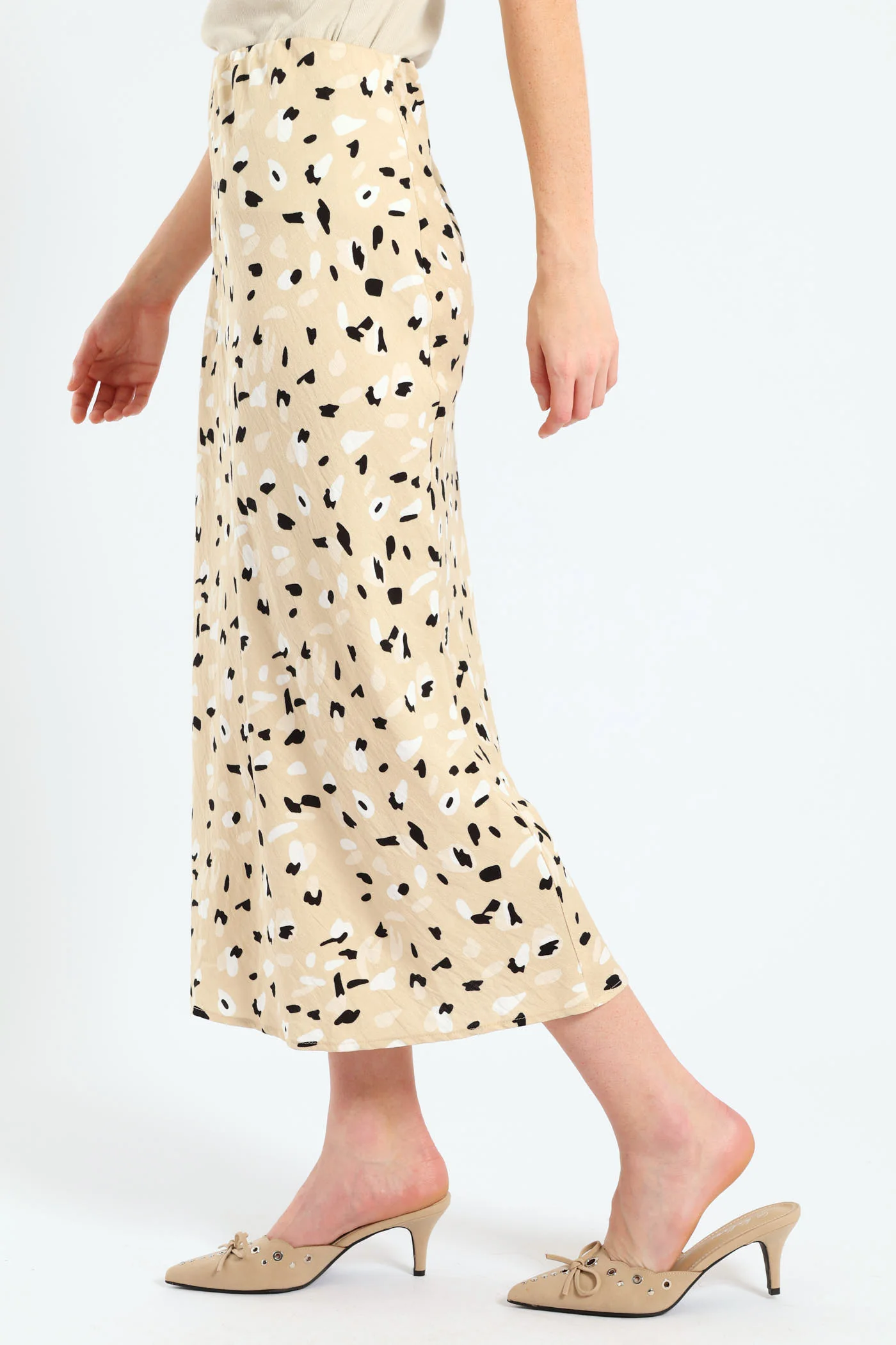 Pull On Bias Cut Midi Skirt - Stone - Image 3