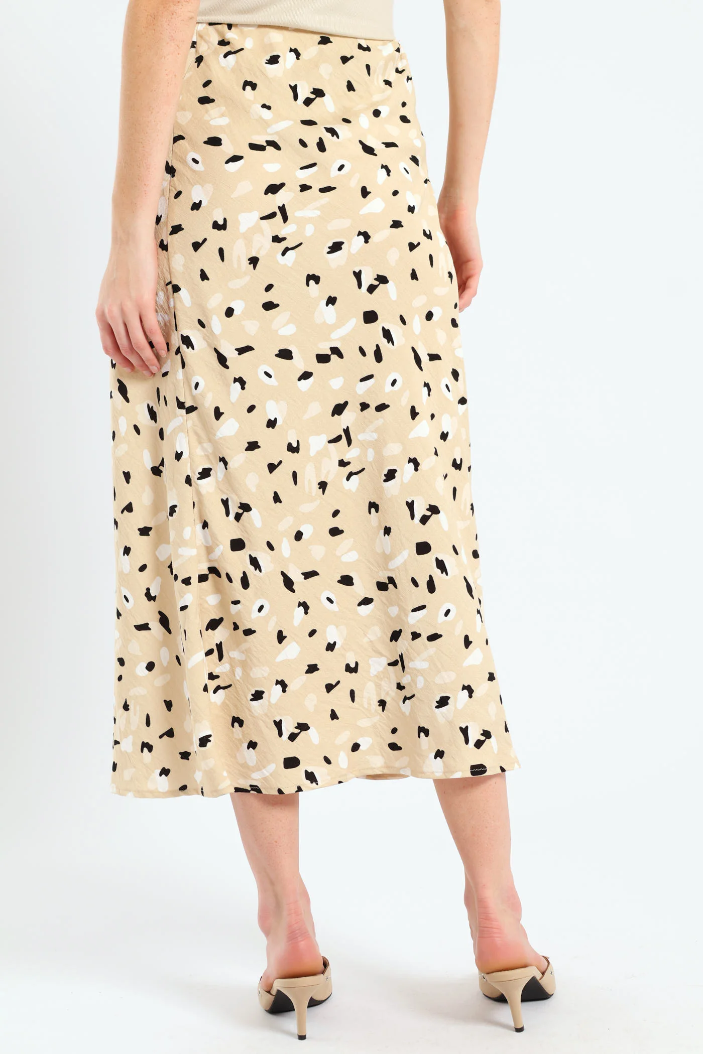 Pull On Bias Cut Midi Skirt - Stone - Image 4