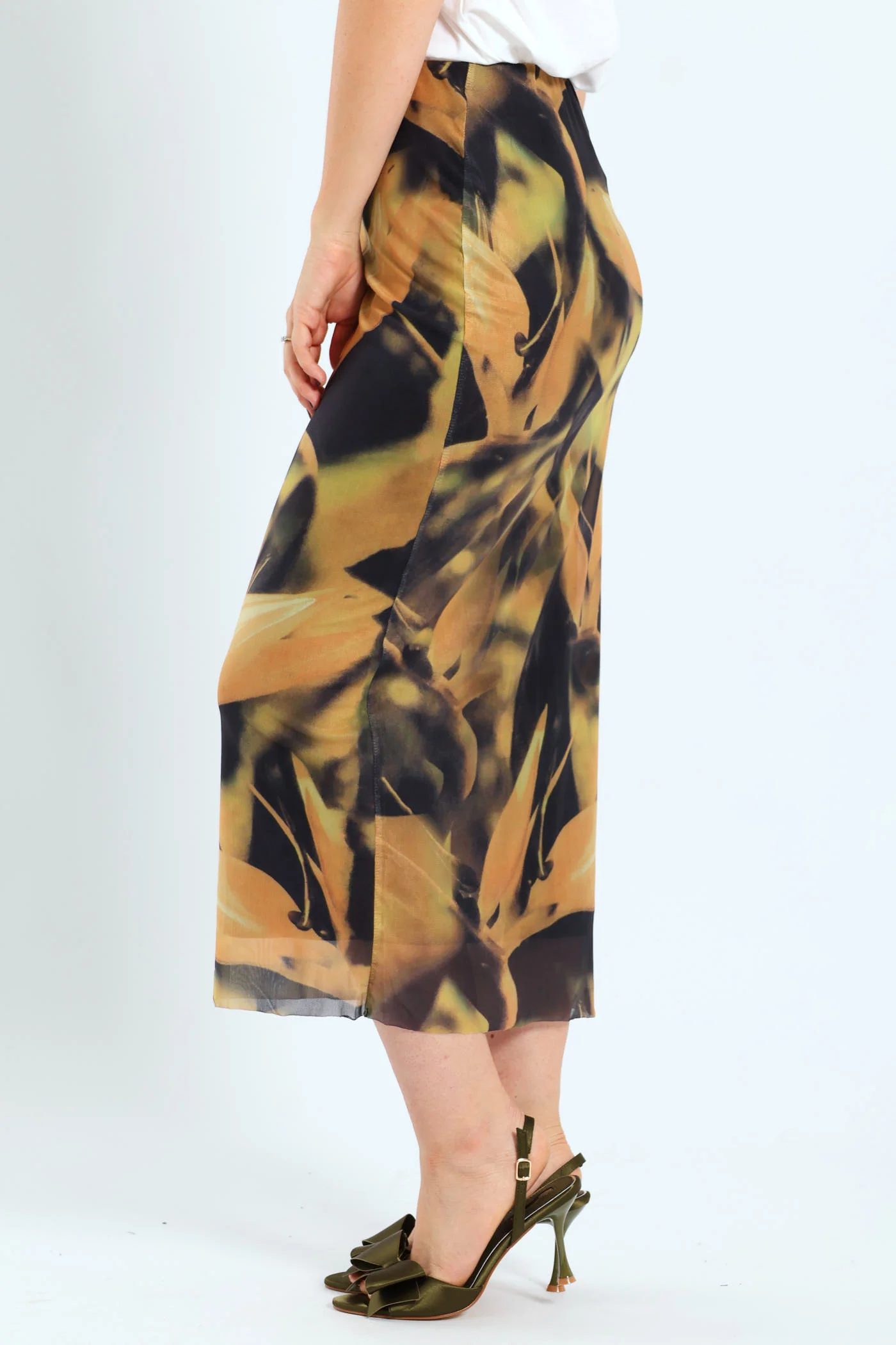 Pull-On Column Mesh Midaxi Skirt - Mustard - Image 2