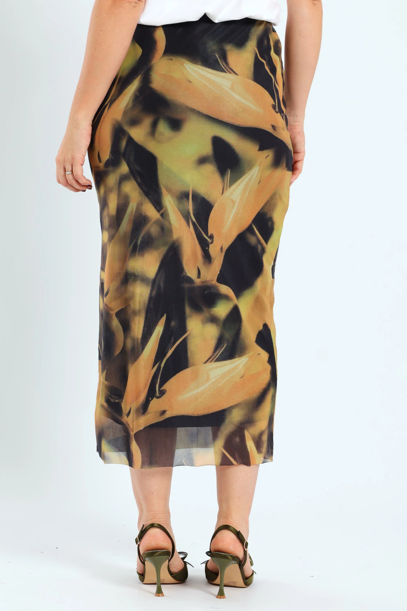 Pull-On Column Mesh Midaxi Skirt - Mustard - Image 3