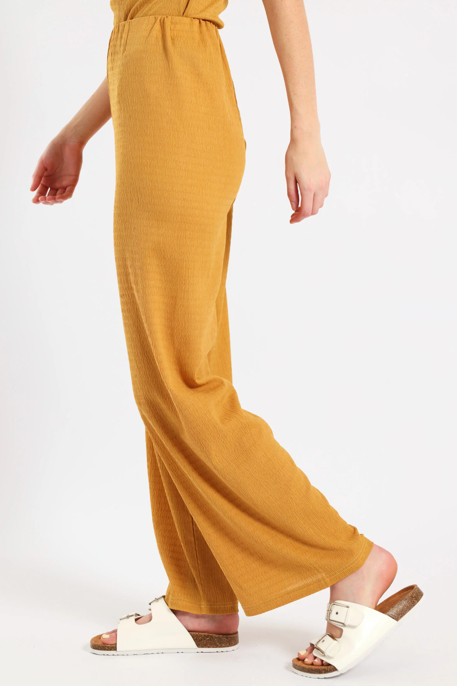 Pull-On Crinkle Wide Leg Pant - Ochre - Image 3