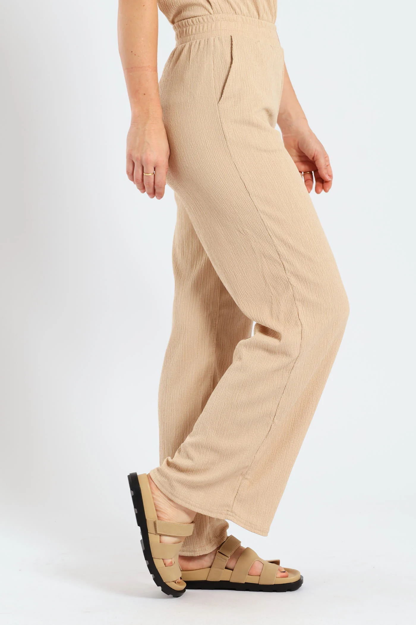 Pull On Crinkle Wideleg Pants - Stone - Image 3