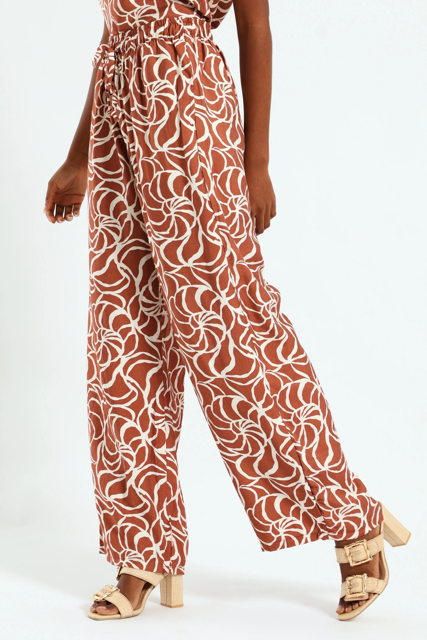 Pull-On Drawstring Wideleg Pant - Rust/Cream - Image 3