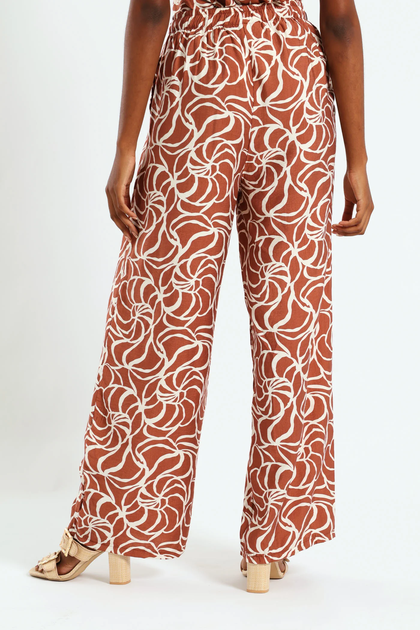 Pull-On Drawstring Wideleg Pant - Rust/Cream - Image 4