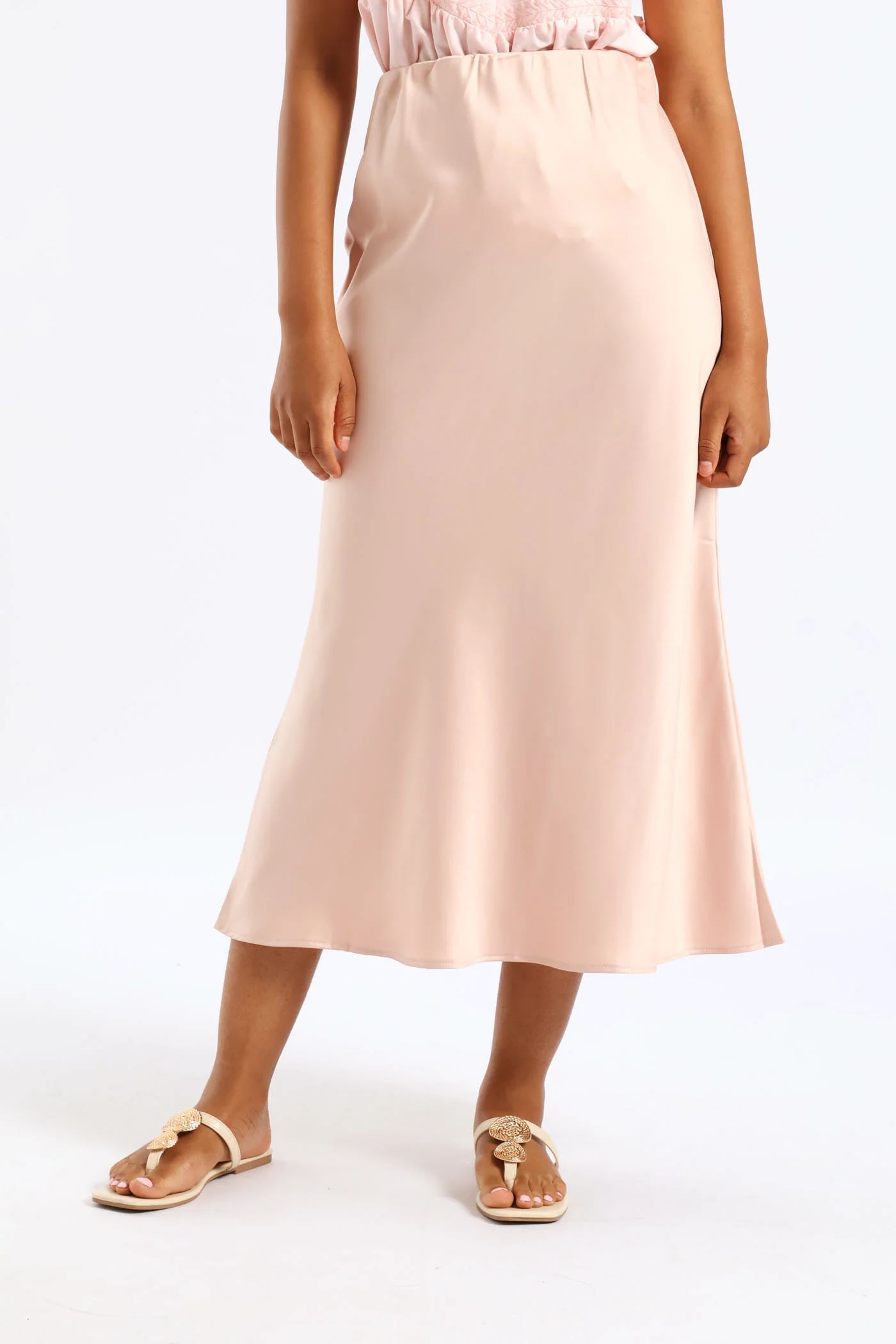 Pull On Elasticated Bias Cut Midi Skirt - Dark Blush - Image 2
