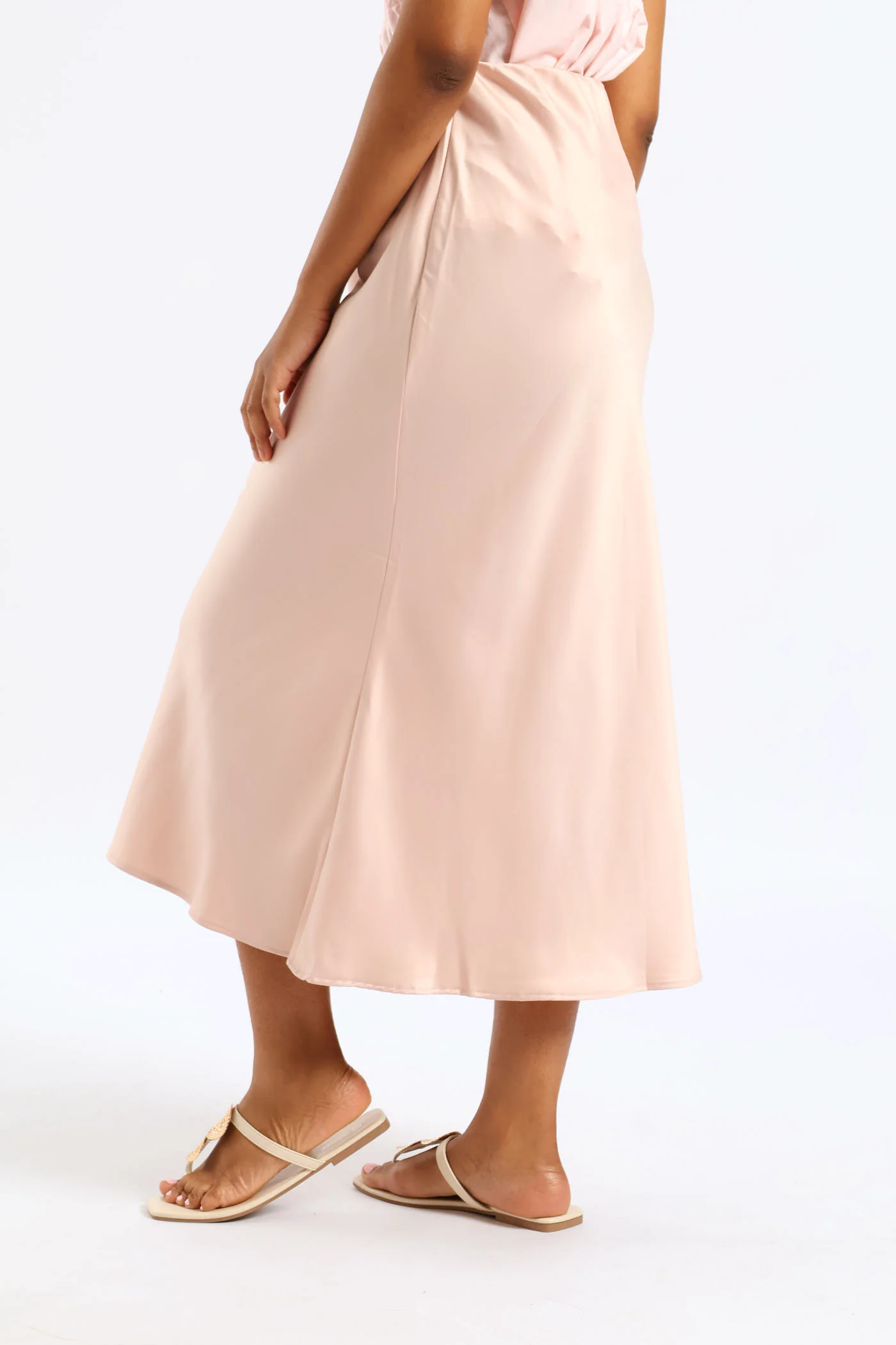 Pull On Elasticated Bias Cut Midi Skirt - Dark Blush - Image 3