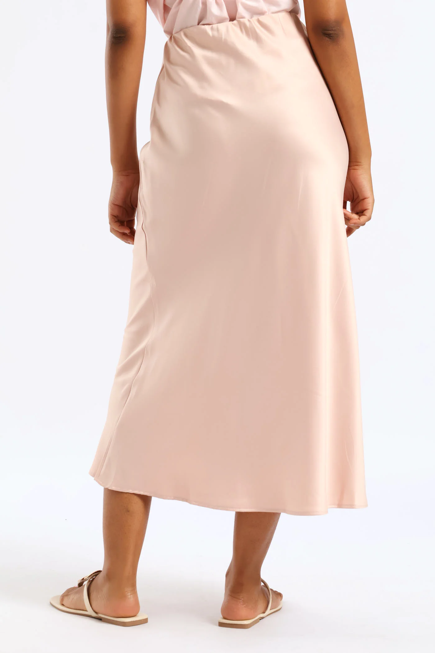 Pull On Elasticated Bias Cut Midi Skirt - Dark Blush - Image 4