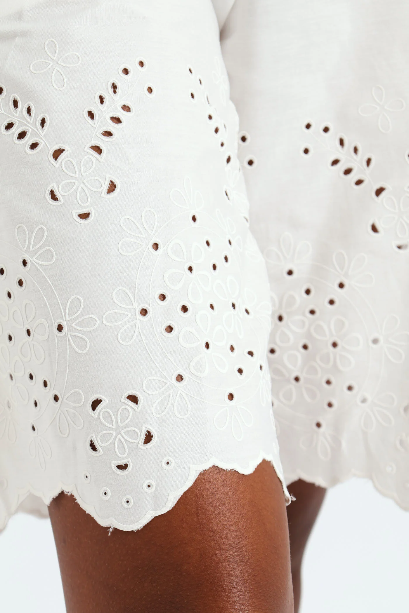 Pull On Flat Front Bermuda Shorts With Anglaise Hem - White - Image 5