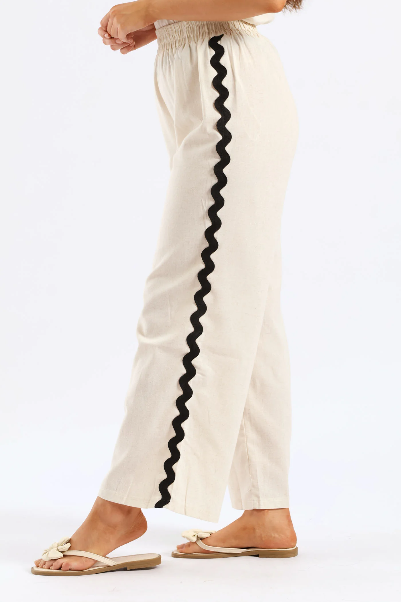 Pull-On Flat Front Wideleg Culotte Pant - Oatmeal Melange - Image 2