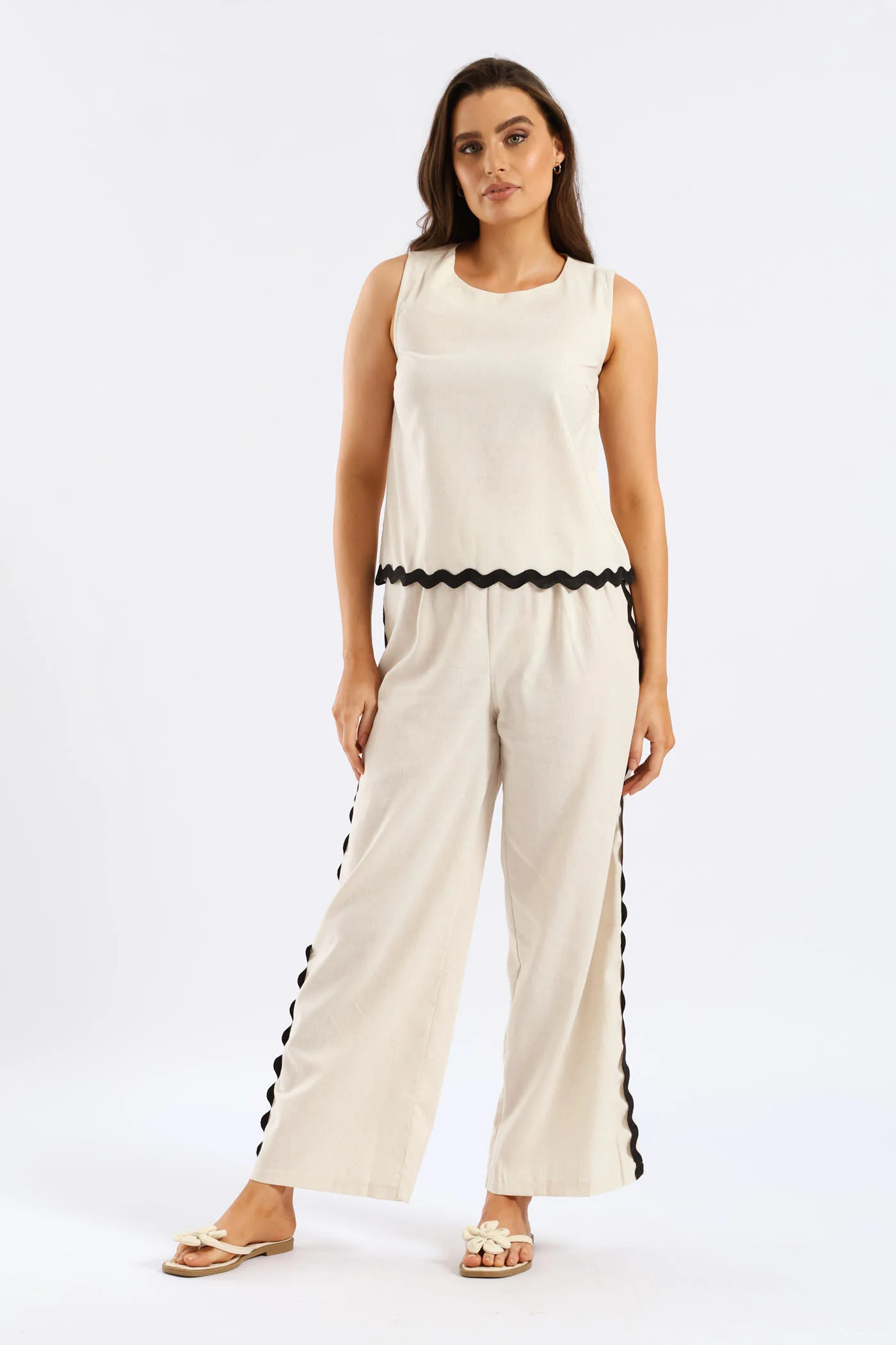 Pull-On Flat Front Wideleg Culotte Pant - Oatmeal Melange - Image 4