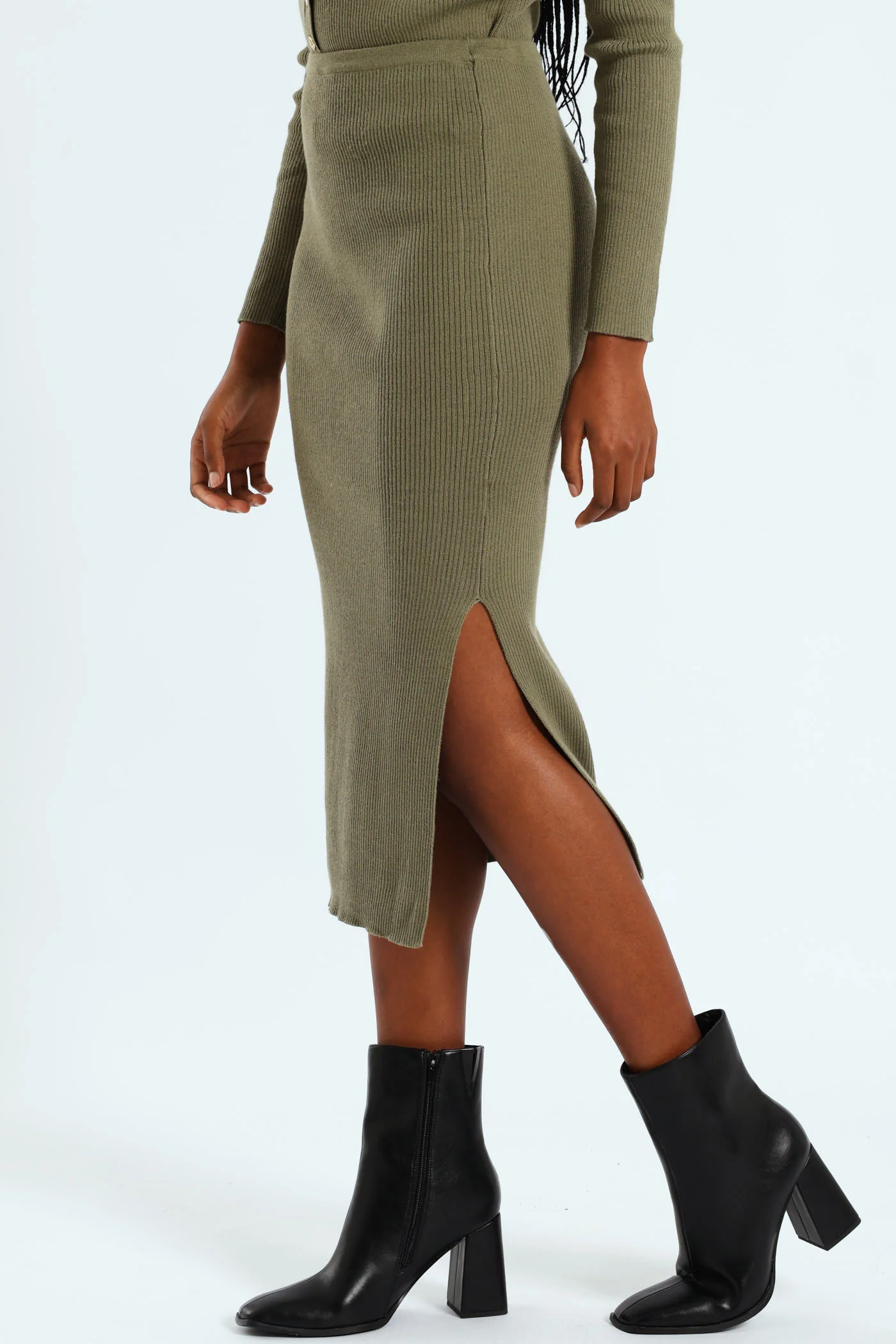 Pull-On Knitwear Skirt - Artichoke Green - Image 3