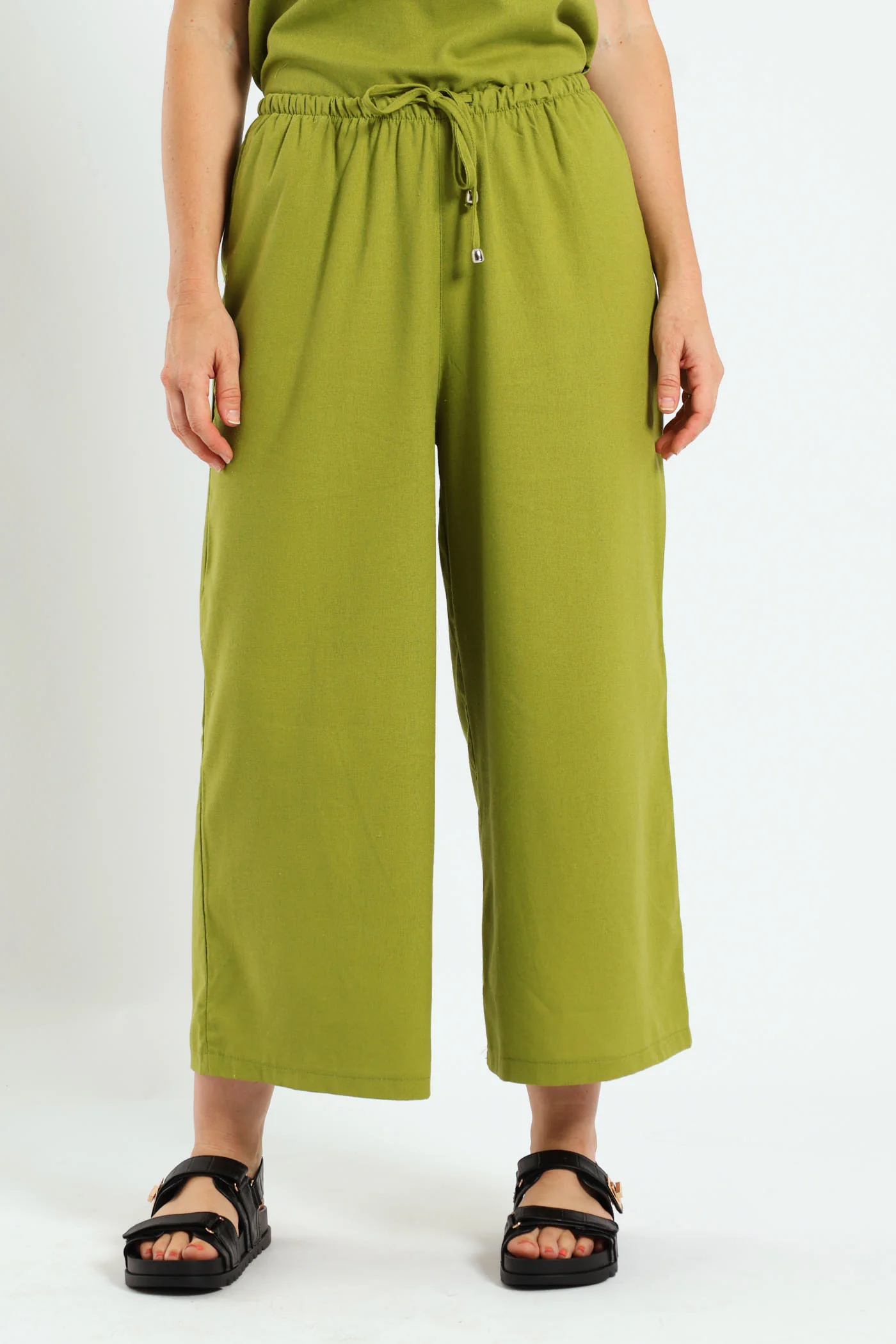 Pull On Linen Capri Pants - Avocado - Image 2