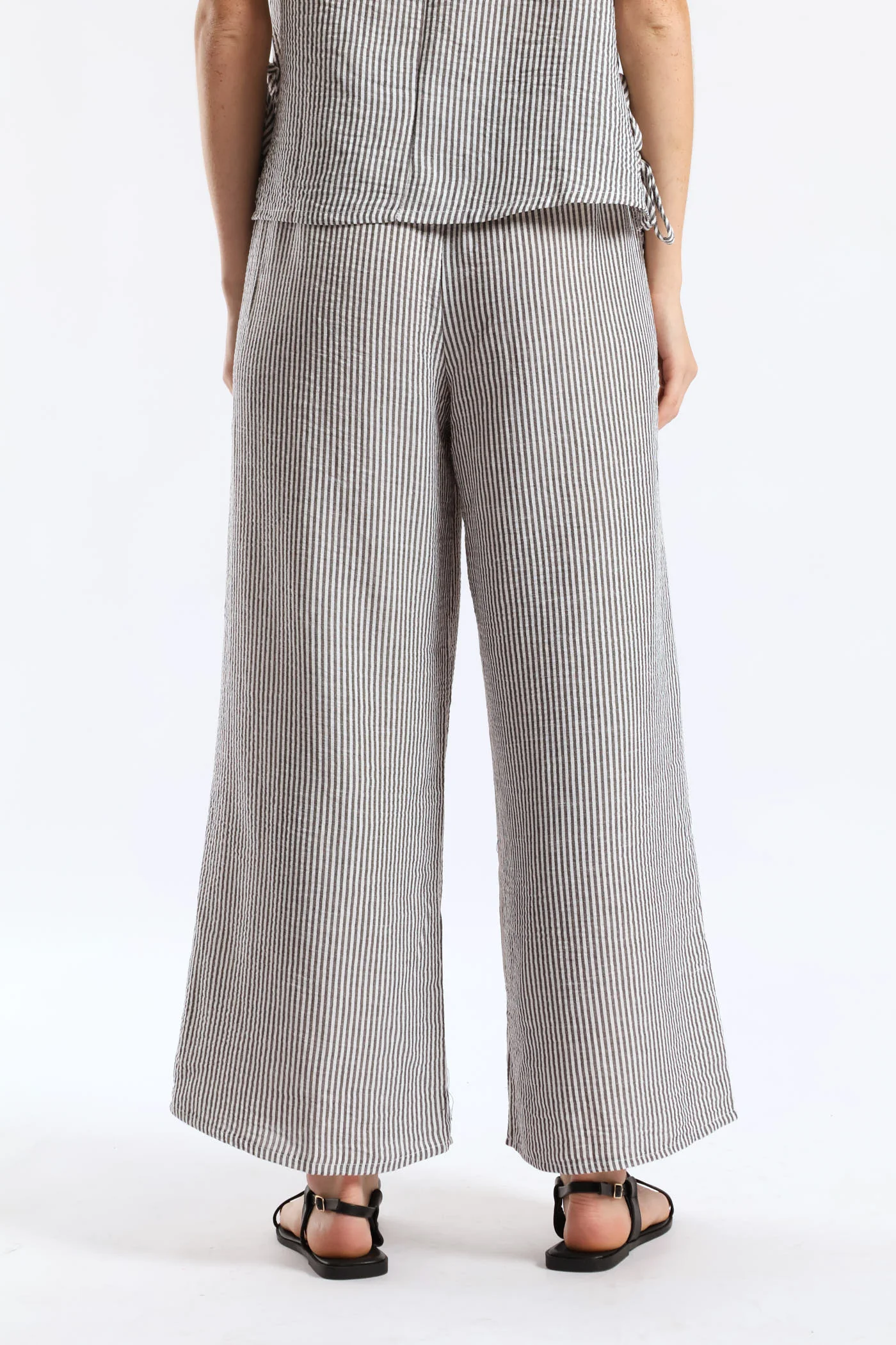 Pull-On Linen Wide Leg Pants - Cream/Black - Image 4