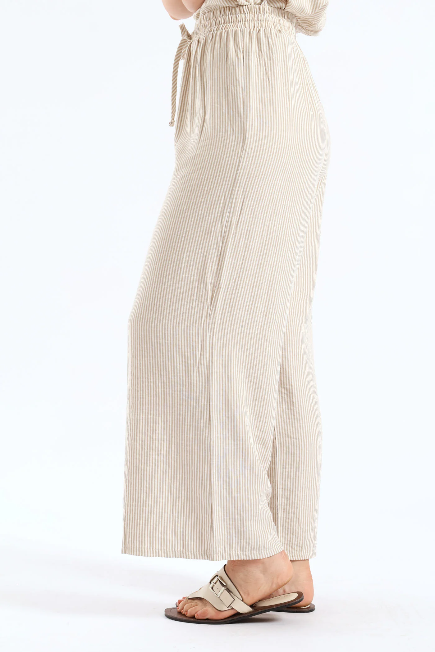 Pull-On Linen Wideleg Pants - White/Beige - Image 3