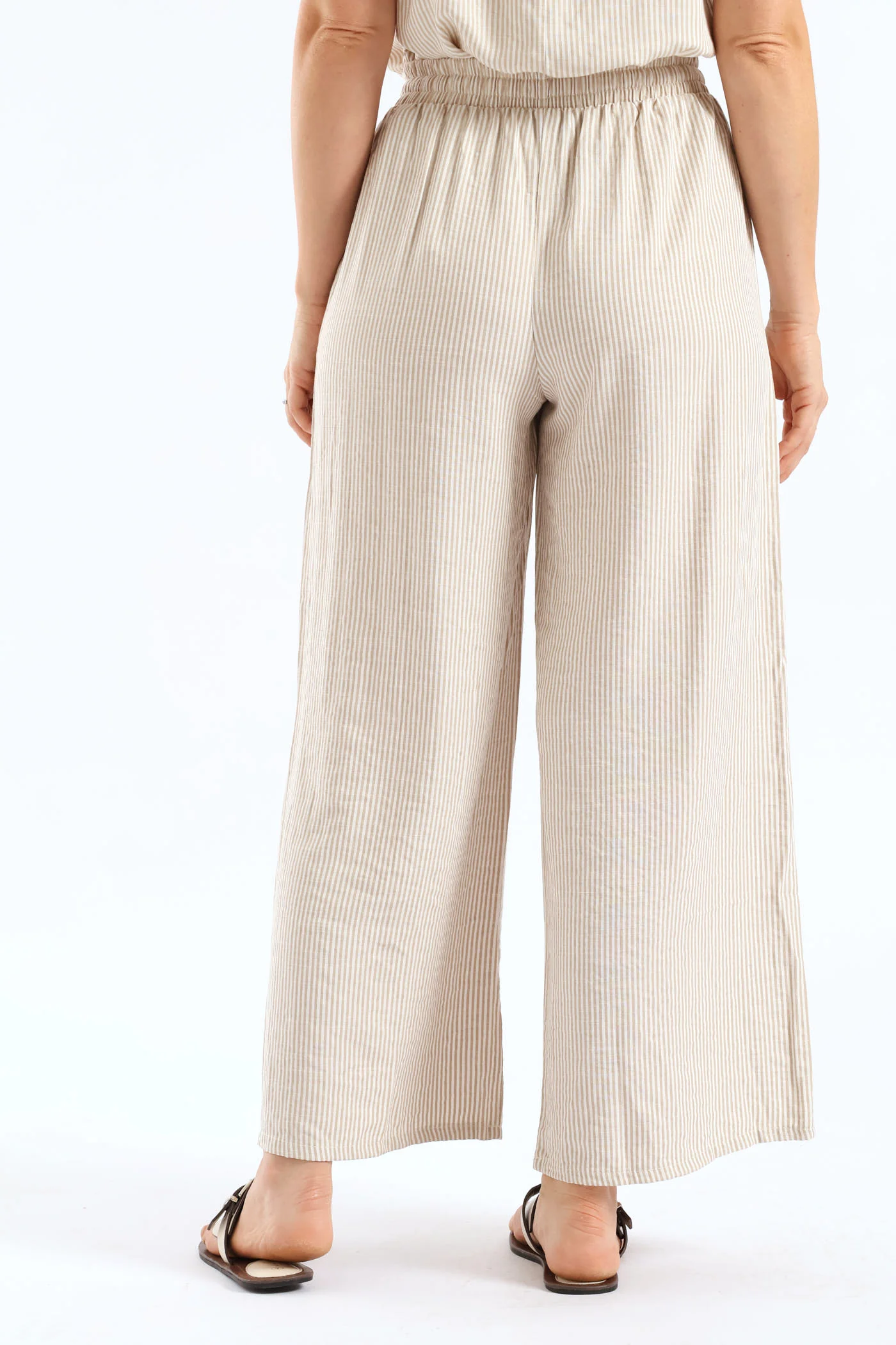 Pull-On Linen Wideleg Pants - White/Beige - Image 4