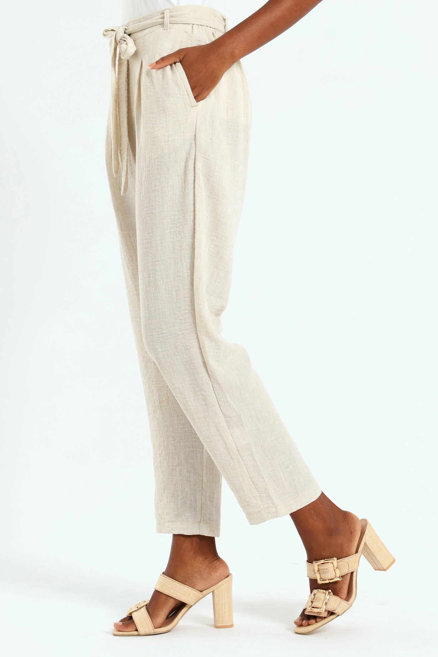 Pull On Pleated Tapered Leg Pant - Oatmeal Melange - Image 2