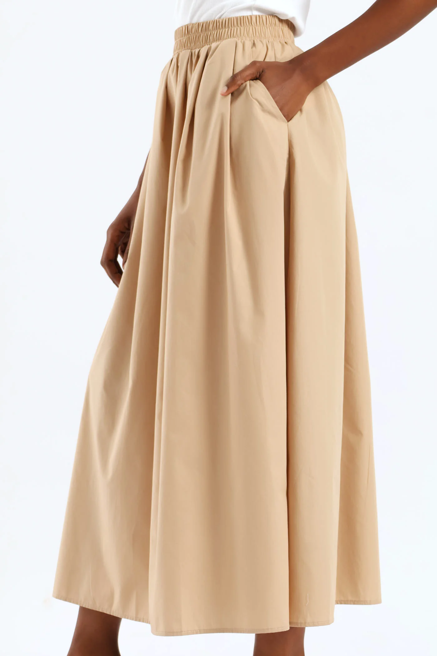 Pull-On Poplin Midaxi Skirt - Stone - Image 3