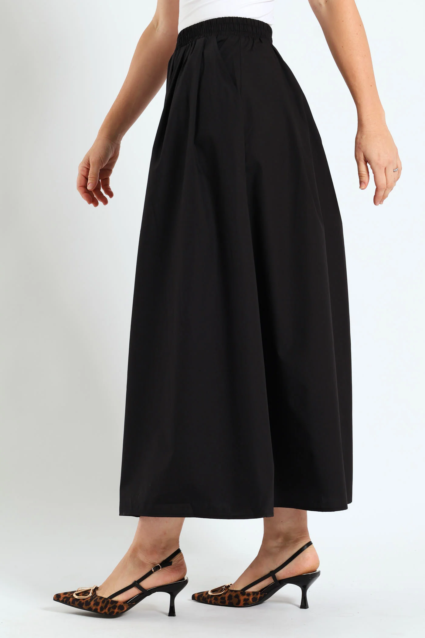 Pull-On Poplin Midi Skirt - Black - Image 3