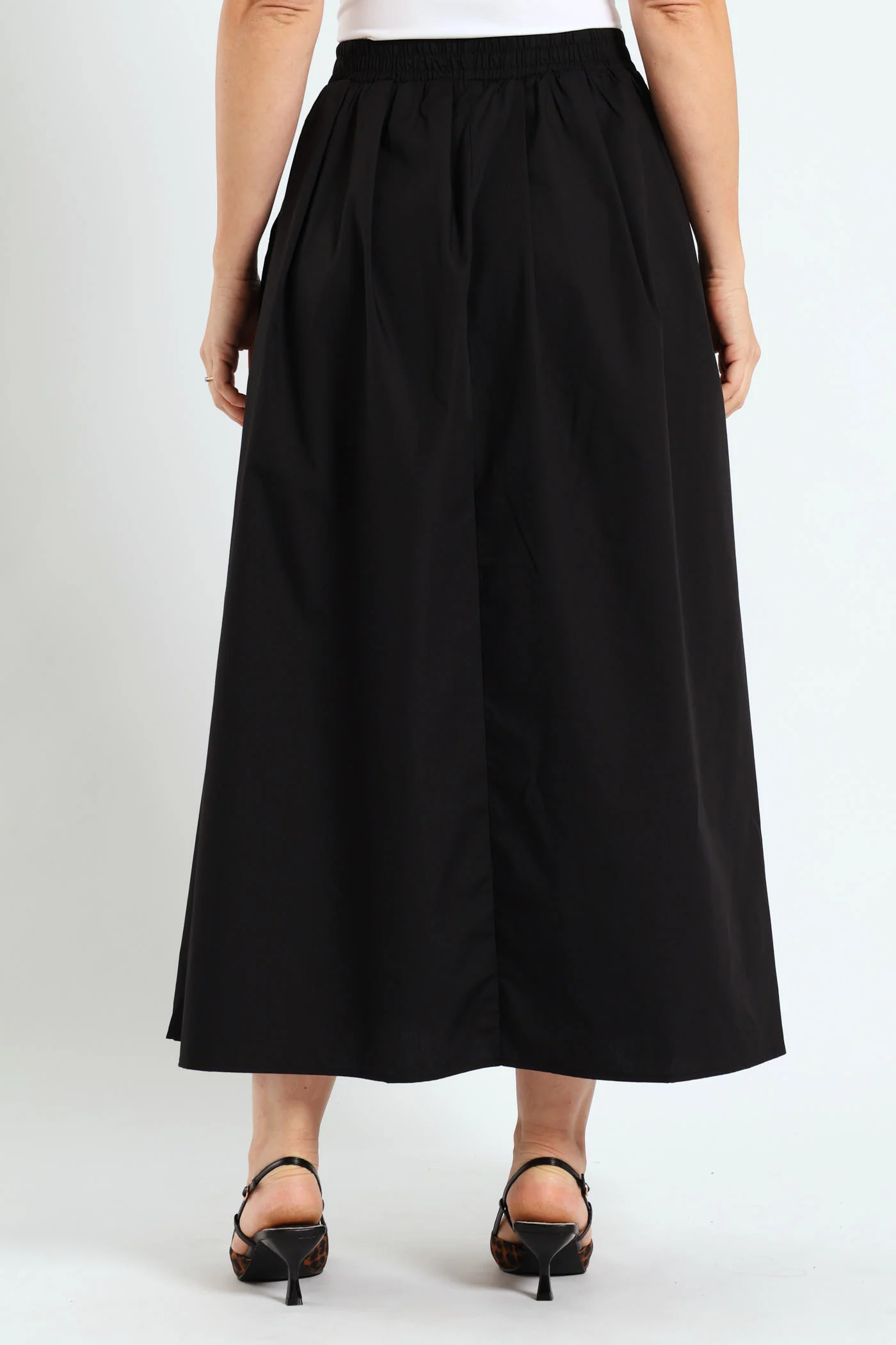 Pull-On Poplin Midi Skirt - Black - Image 4