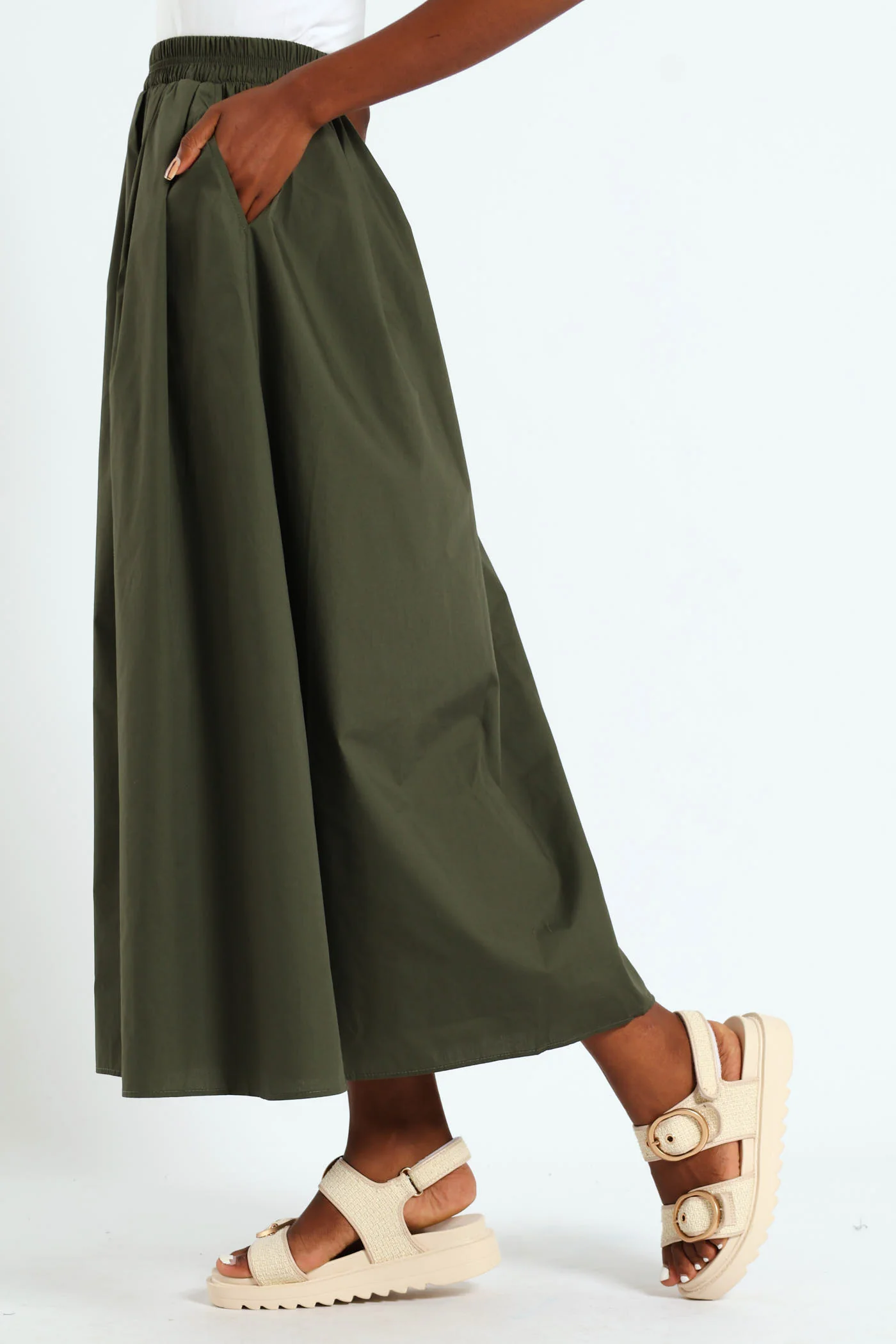 Pull On Poplin Midi Skirt - Fatigue - Image 2