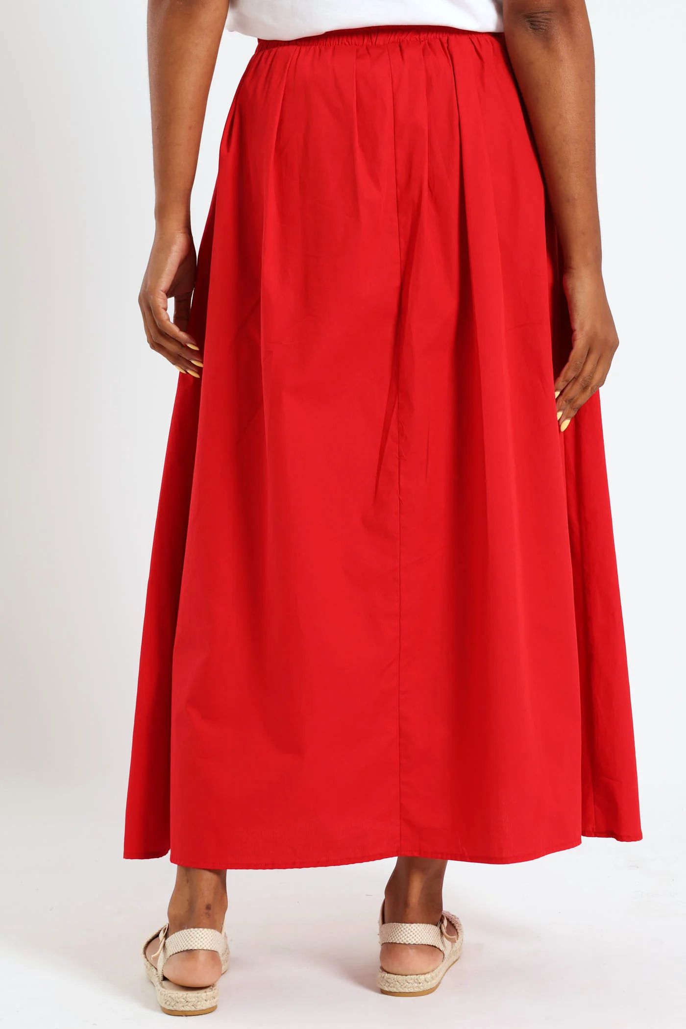 Pull On Poplin Midi Skirt - Red - Image 3