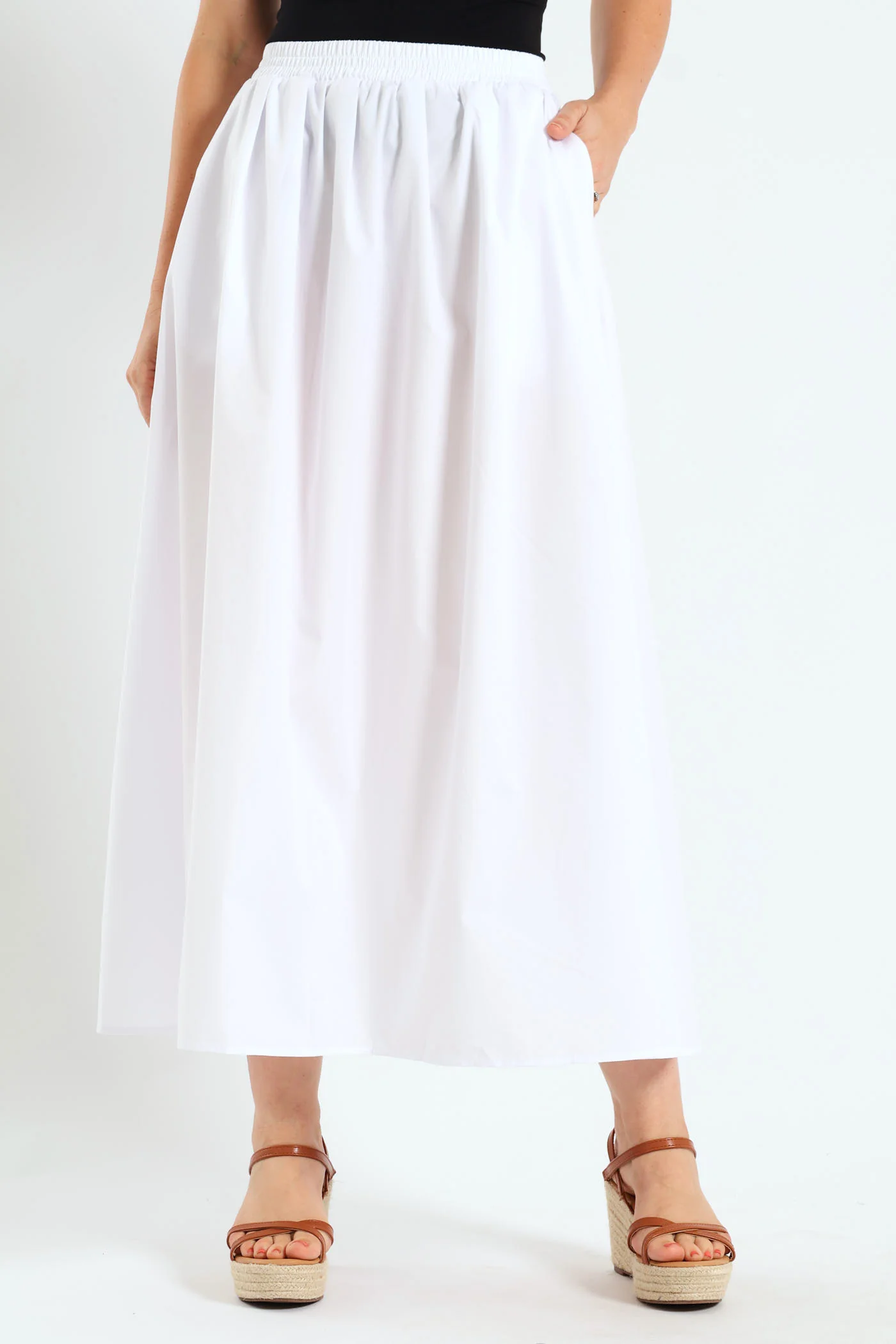 Pull-On Poplin Midi Skirt - White - Image 2