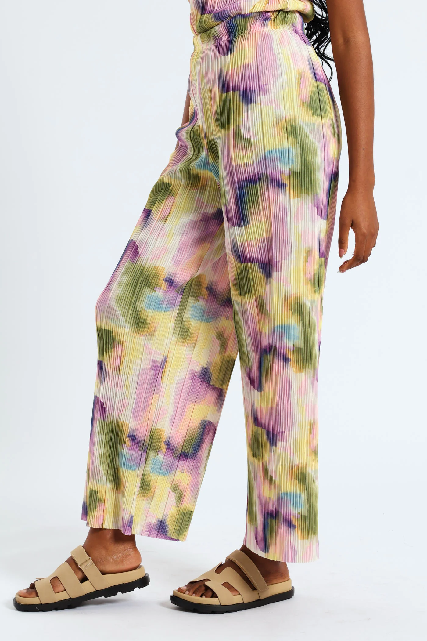 Pull-On Printed Plisse Wideleg Pants - Multi - Image 3