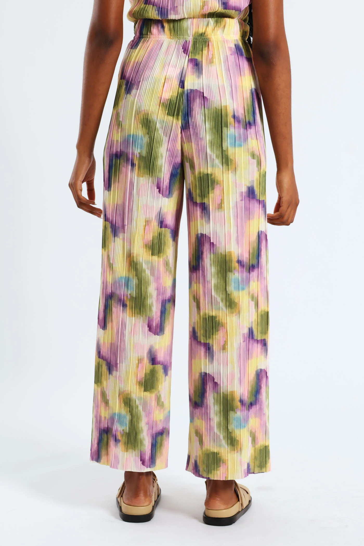 Pull-On Printed Plisse Wideleg Pants - Multi - Image 4