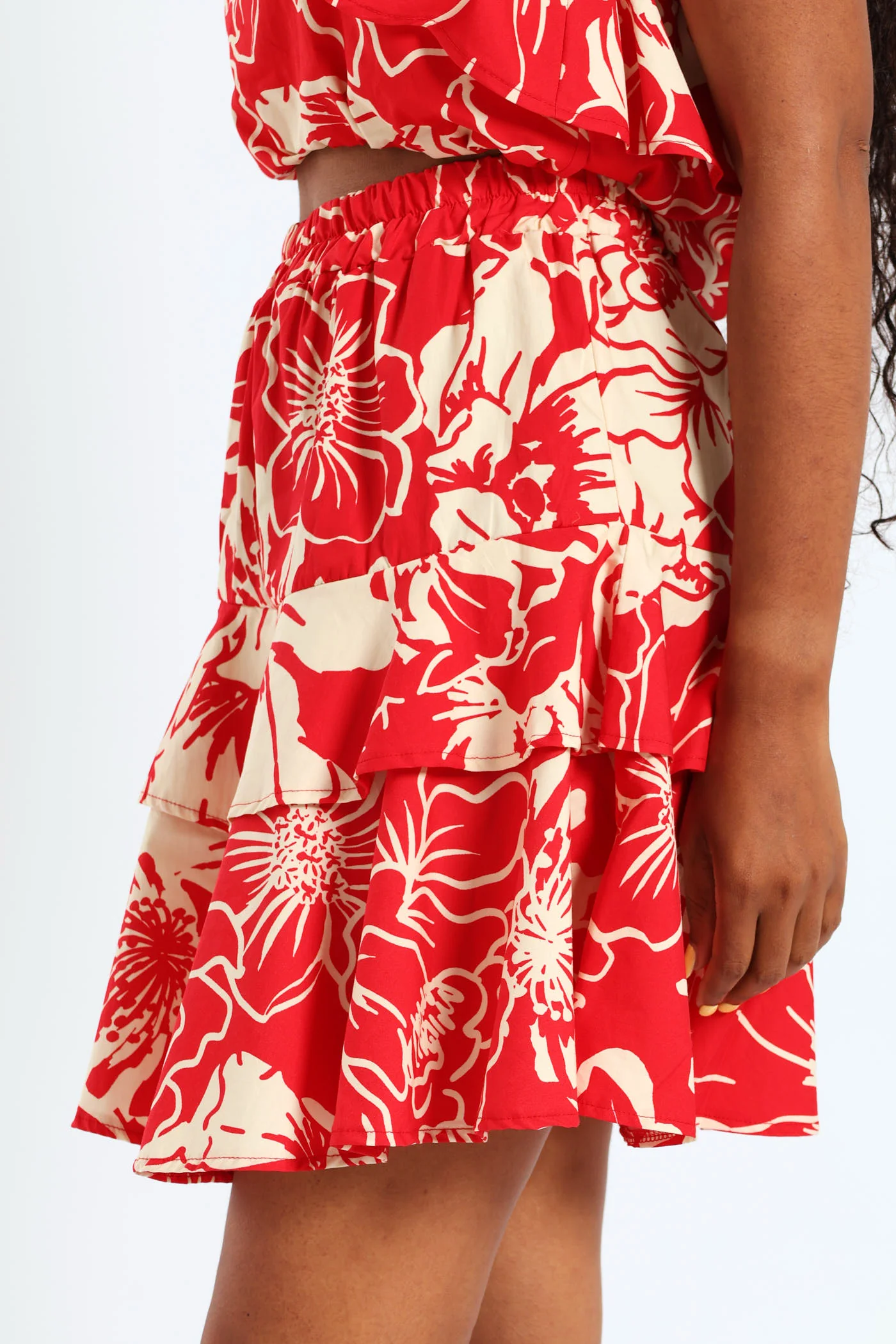 Pull On Rara Mini Skirt - White/Red - Image 2