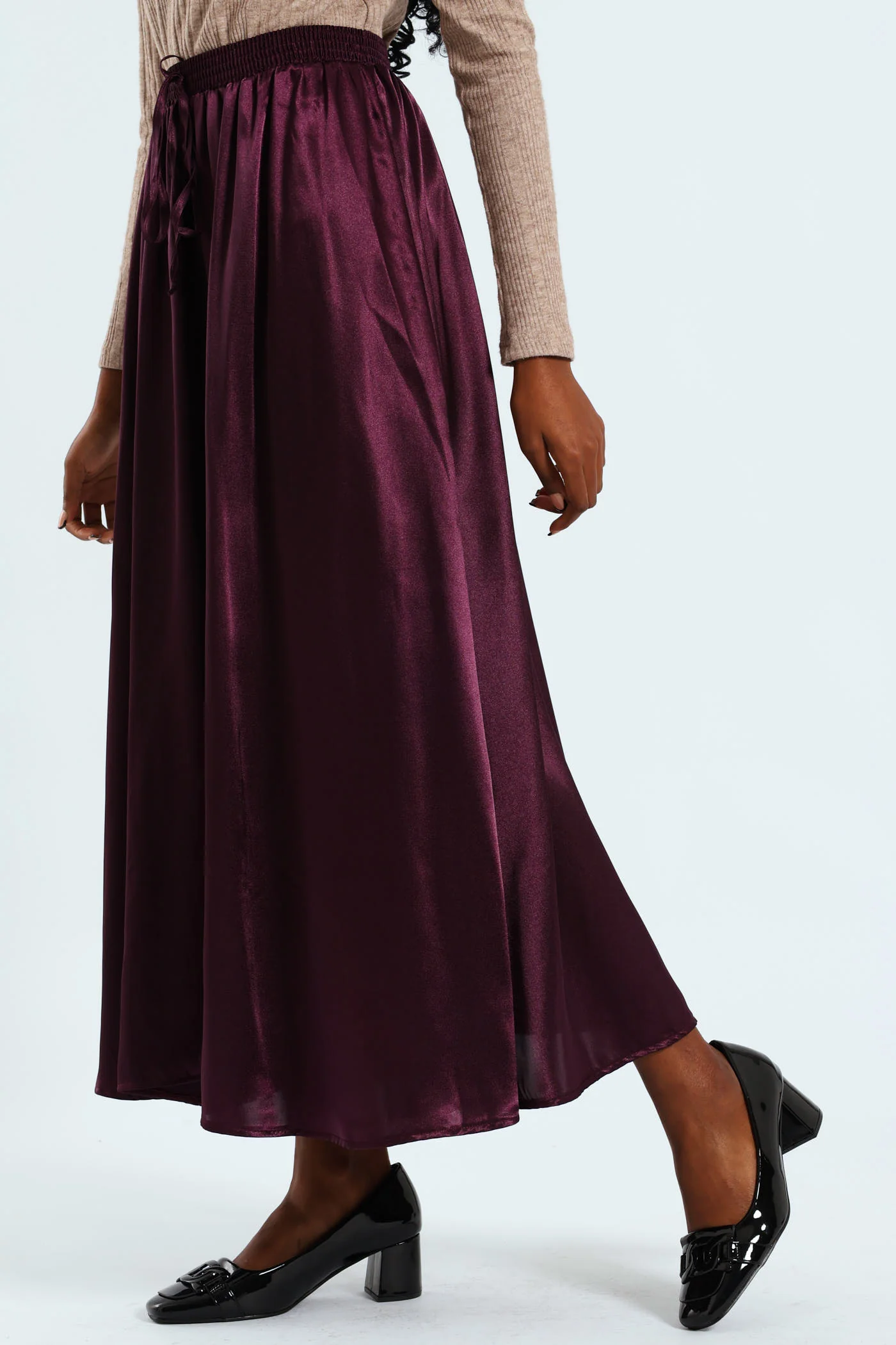 Pull-On Satin Twil Midaxi Skirt - Plum Noir - Image 2