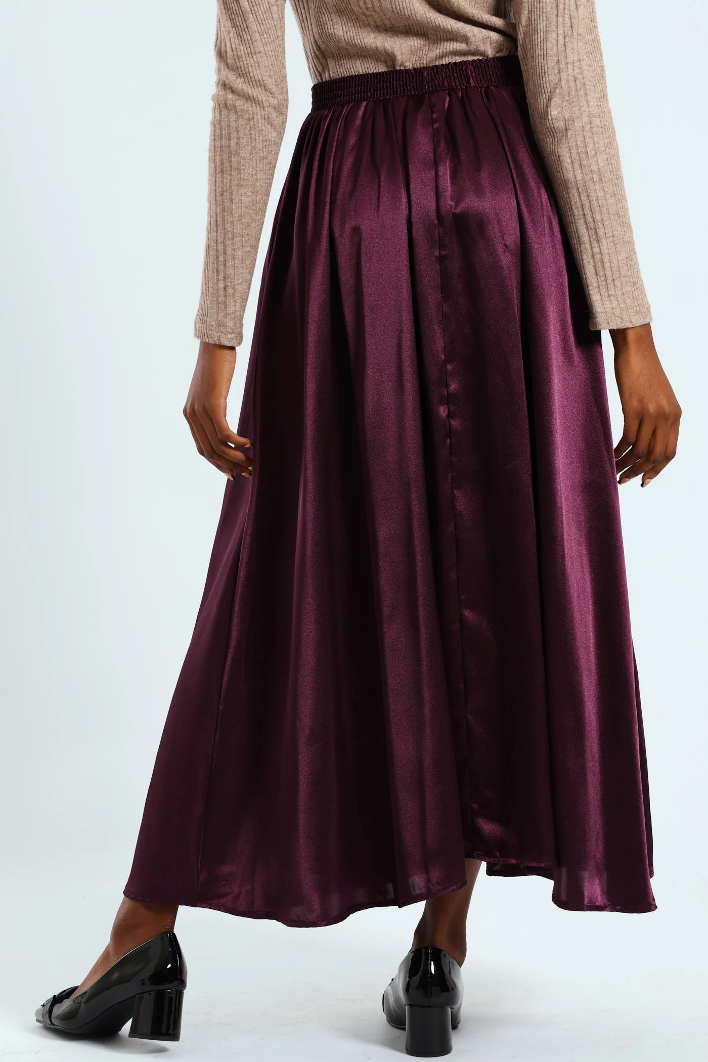 Pull-On Satin Twil Midaxi Skirt - Plum Noir - Image 3