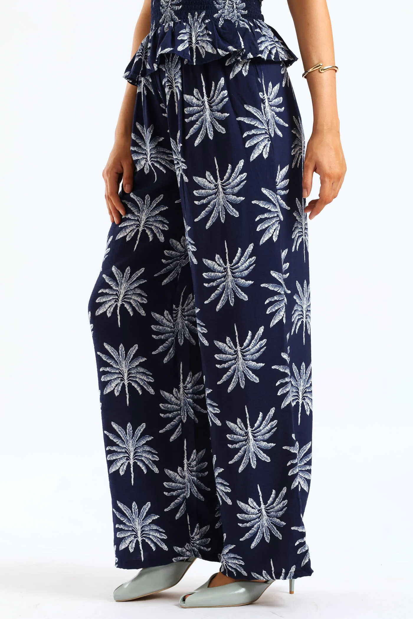 Pull On Self Belt Wideleg Pant - Navy/White - Image 3