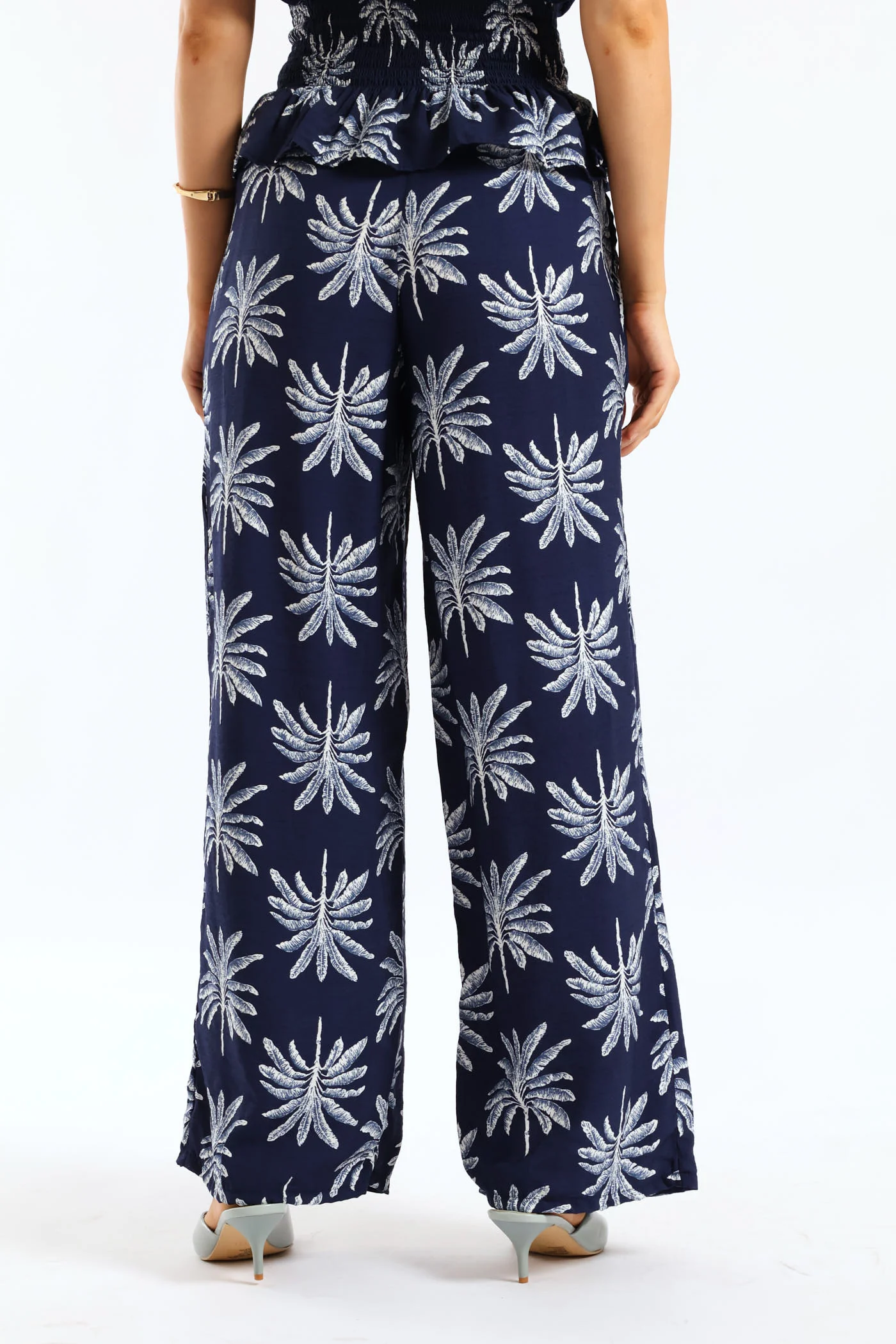Pull On Self Belt Wideleg Pant - Navy/White - Image 4