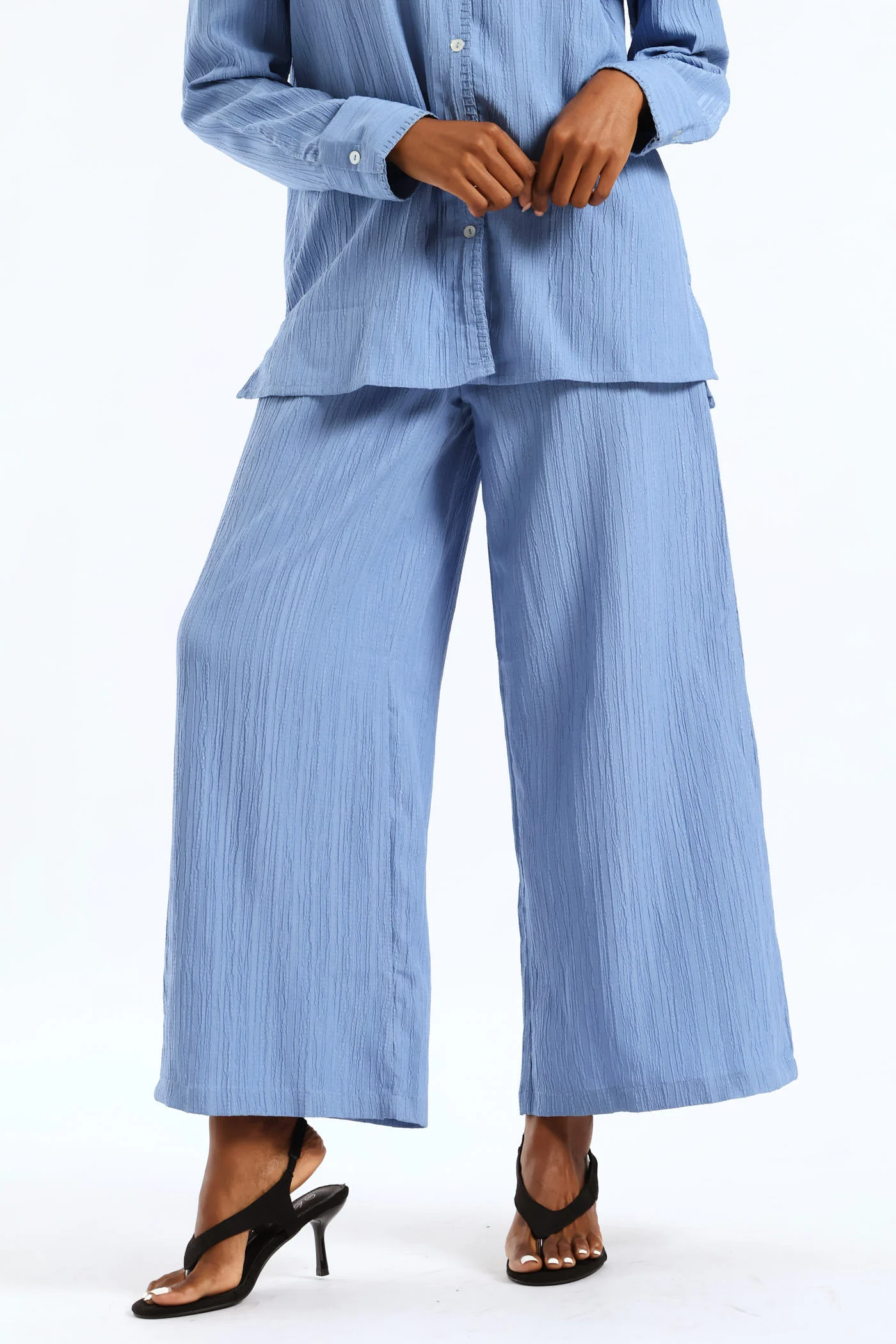 Pull-On Self Belt Wideleg Pants - Dusty Blue - Image 3