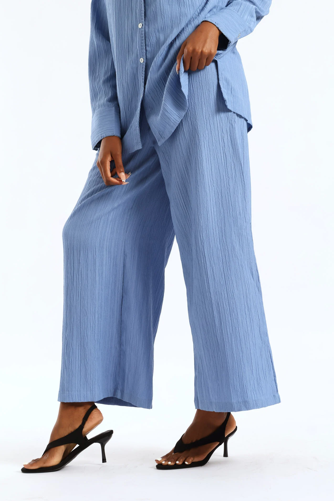 Pull-On Self Belt Wideleg Pants - Dusty Blue - Image 4