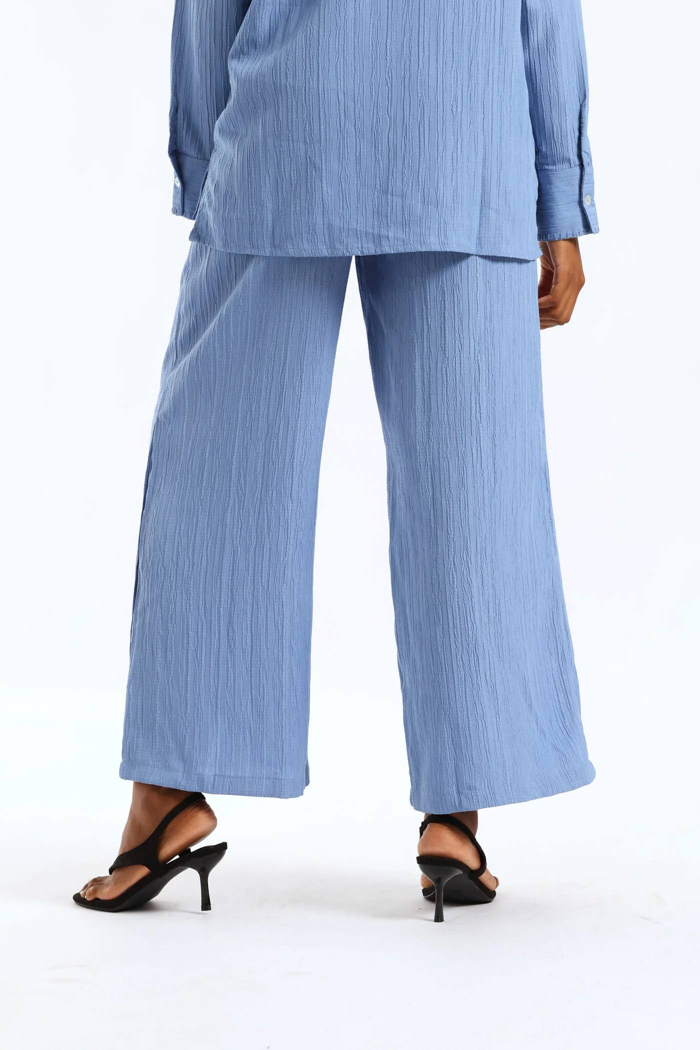 Pull-On Self Belt Wideleg Pants - Dusty Blue - Image 5