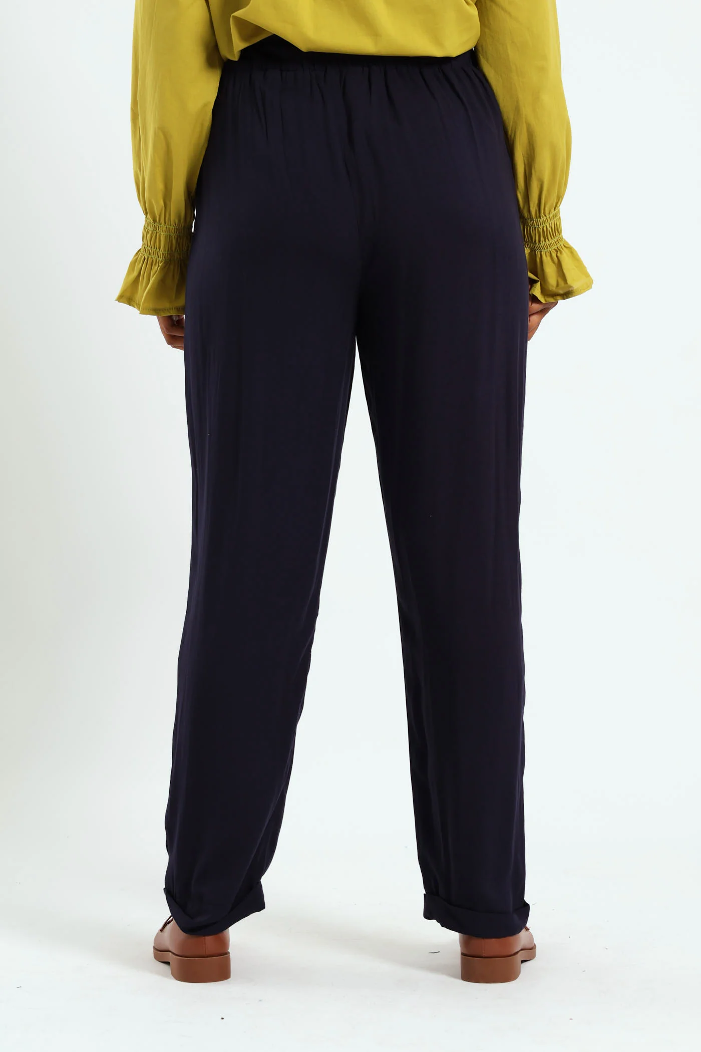 Pull On Self Tie Pleated Tapered Leg Pant - Navy - Image 3