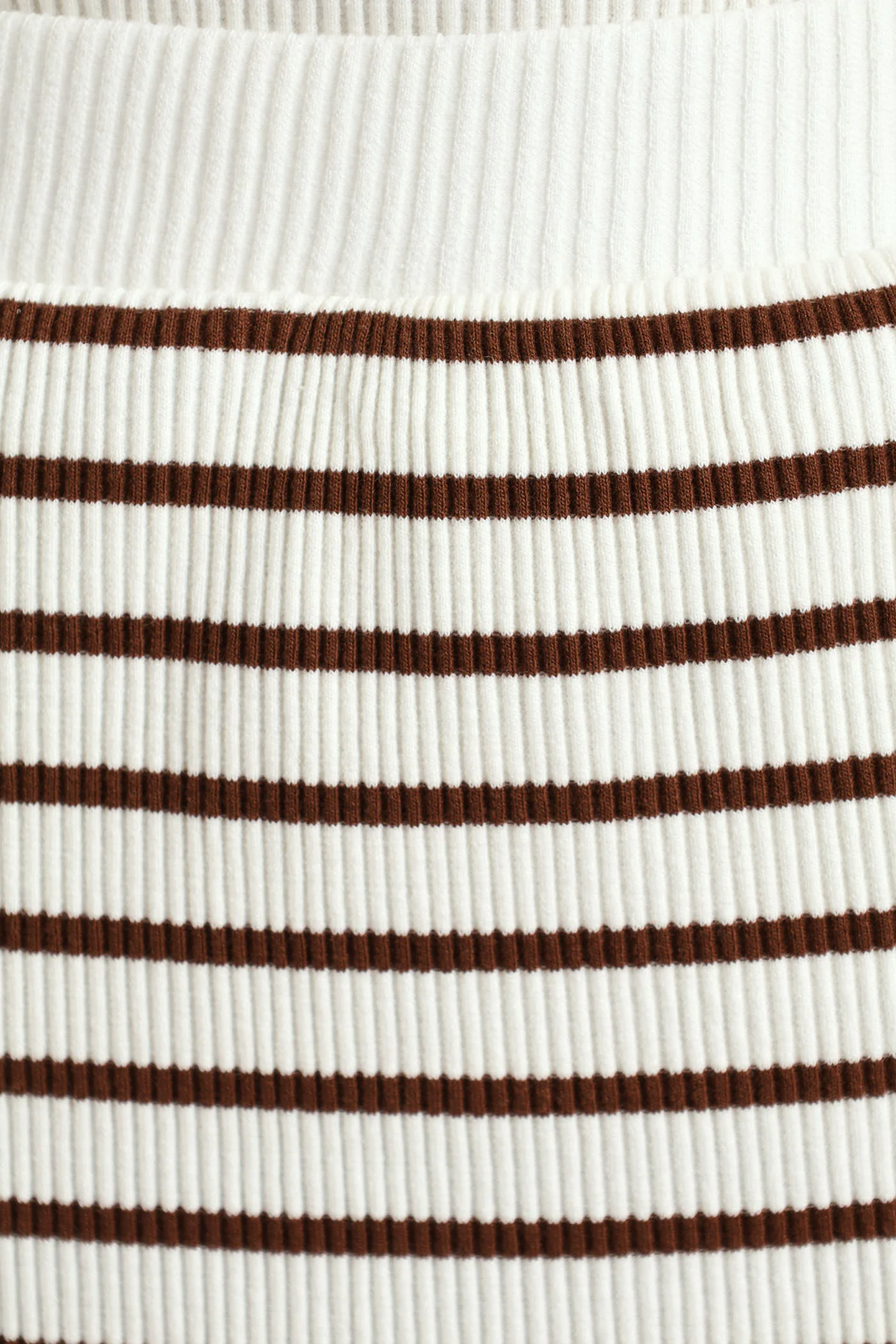 Pull On Striped Rib Midi Skirt - White/Mocha - Image 5