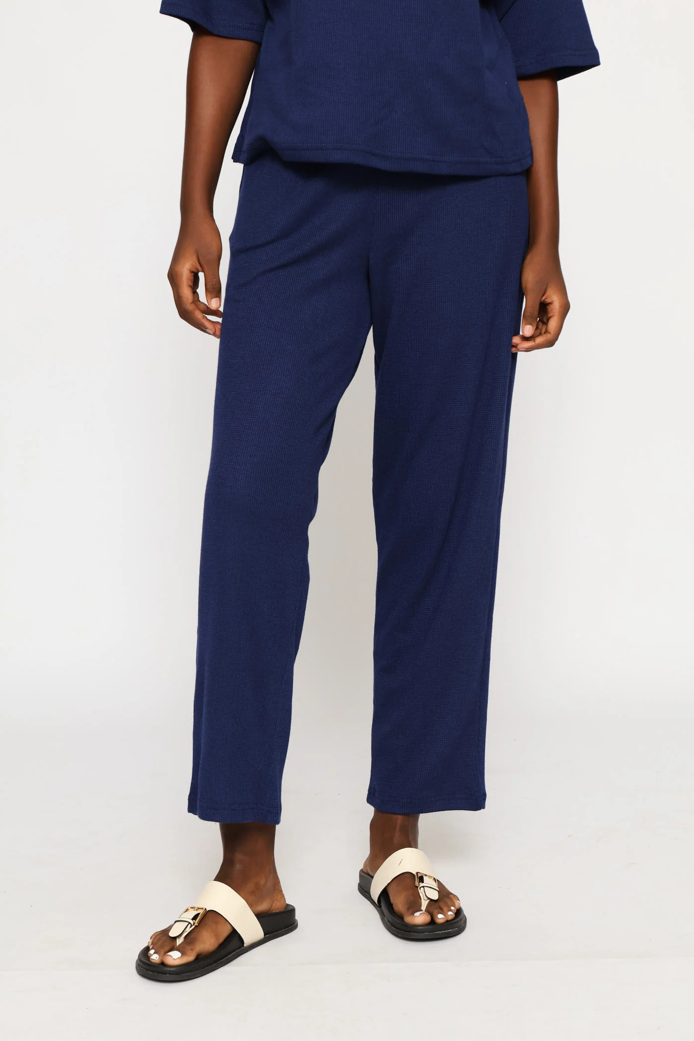 Pull On Tapered Leg Waffle Pant - Navy - Image 2