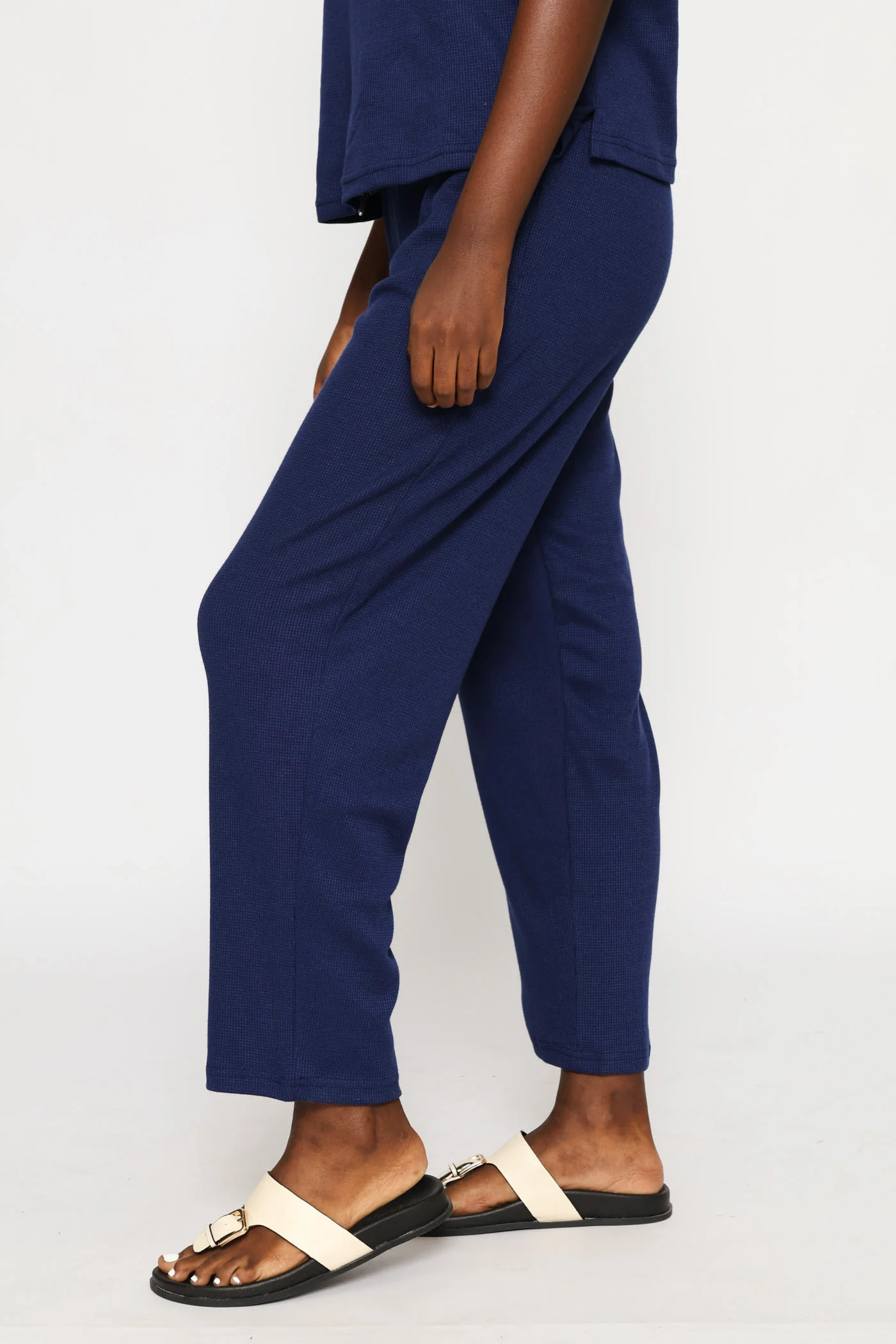Pull On Tapered Leg Waffle Pant - Navy - Image 3
